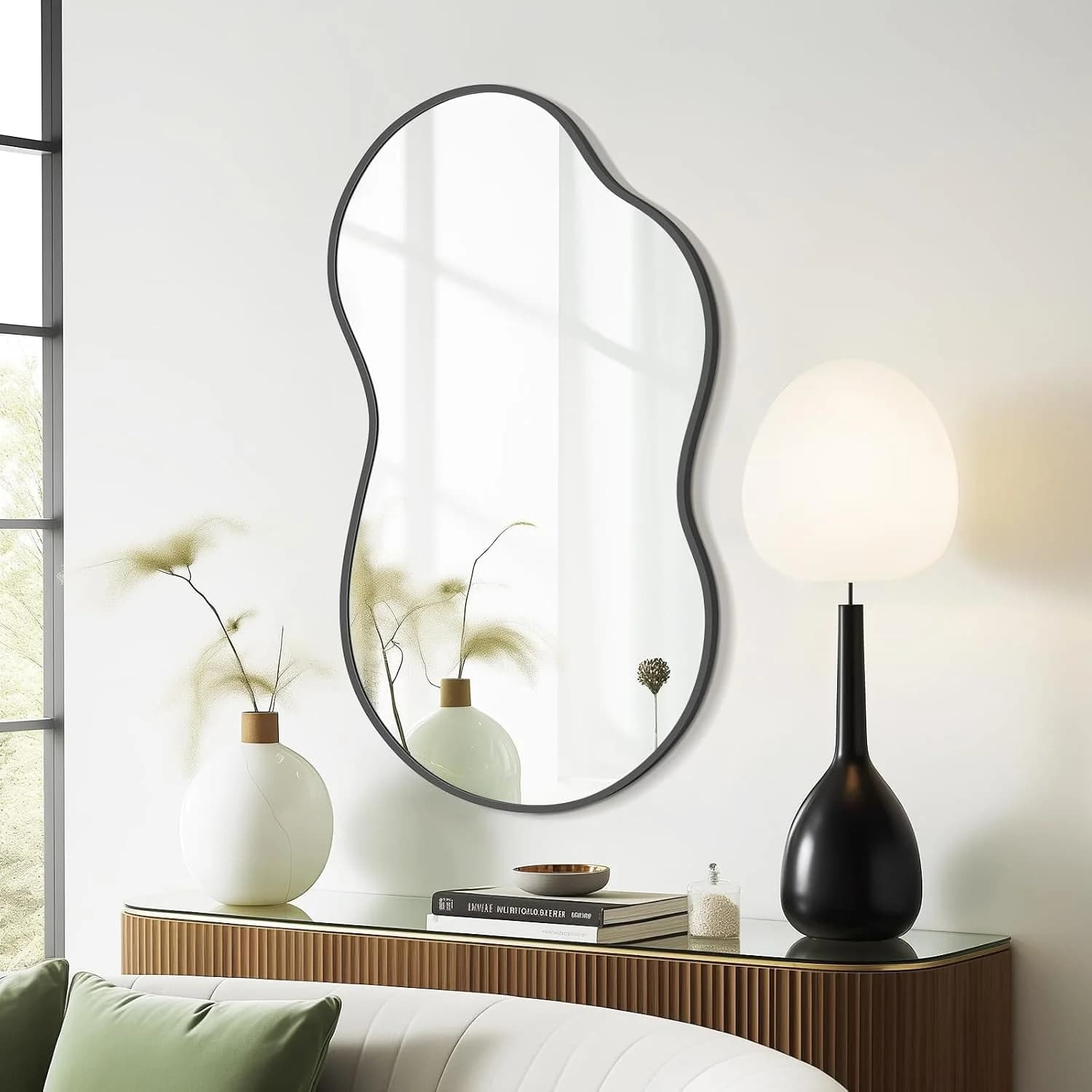 WallBeyond Irregular Wall Mirror – Asymmetrical Mirror with Aluminum Alloy Frame, Decorative Wall Mirror for Living Room