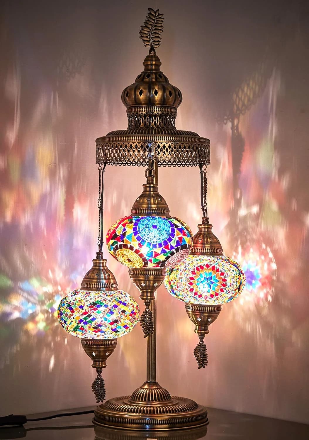 DEMMEX 3 Big Globes XL Magnificent Handmade Turkish Moroccan Mosaic Tiffany Style Table Desk Bedside Lamp Lampshade Exot