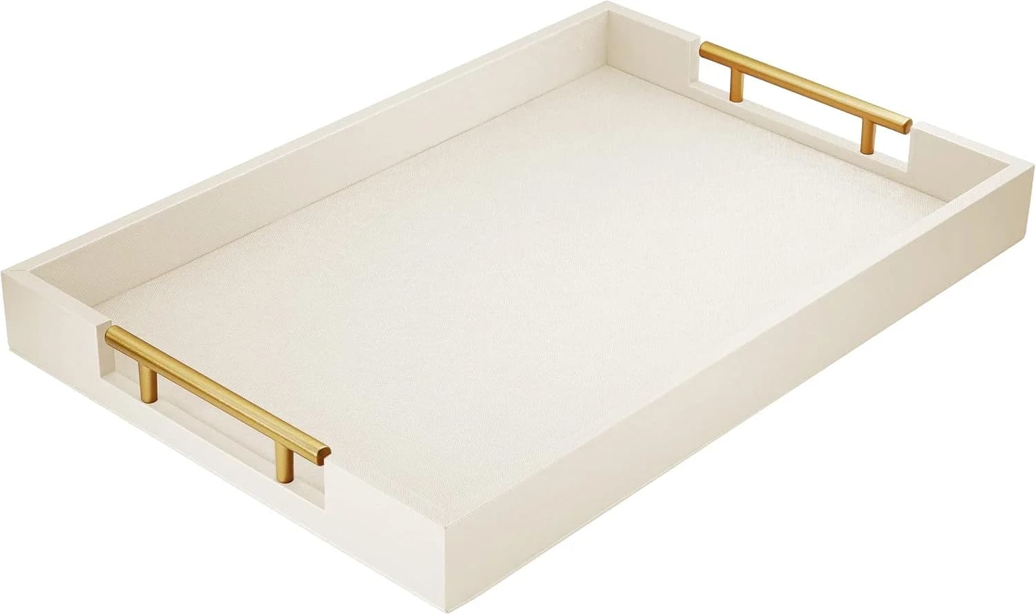ATZYmolin 17"x12" Leather Serving Tray, Gold Handle Vanity Platter, White