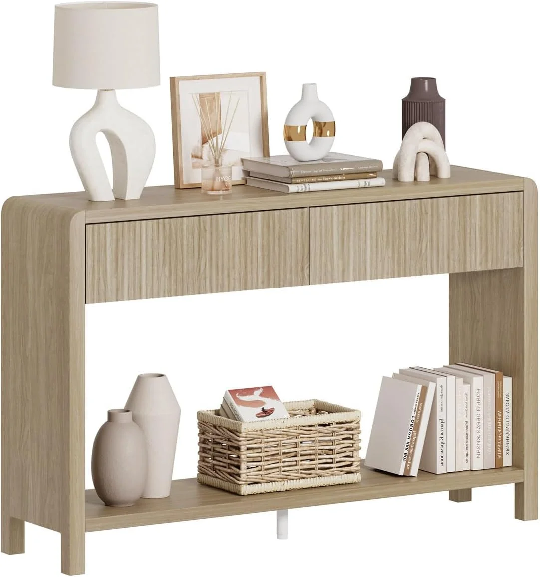 FATORRI Console Table for Entryway Storage, 47.2 Inch Light Walnut