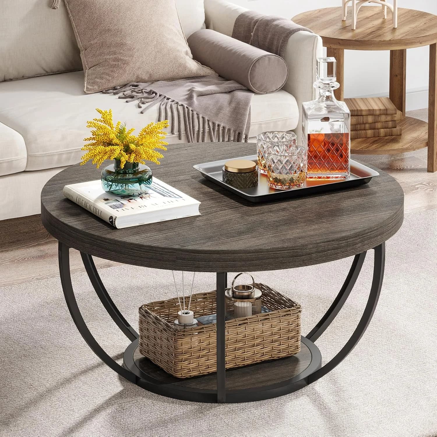 Tribesigns Round Coffee Table with Storage, 31.7" Living Room Table