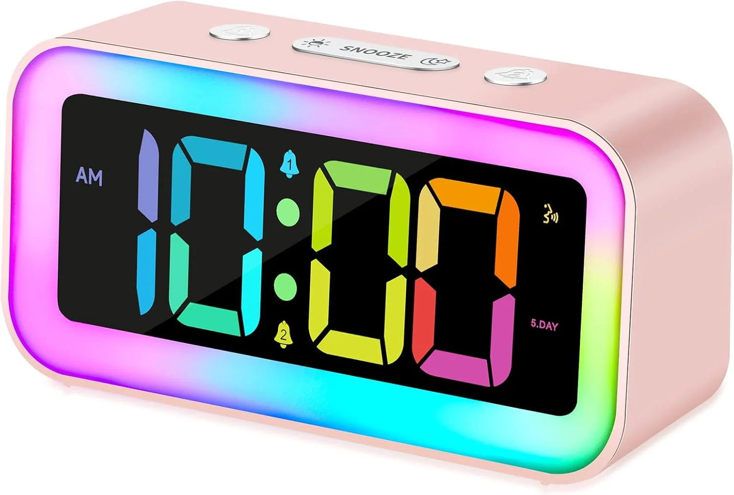 Cadmos Cute Pink Loud Alarm Clock with RGB Night Light - Perfect for Girls Room Decor and Kawaii Gifts, Small Size for B