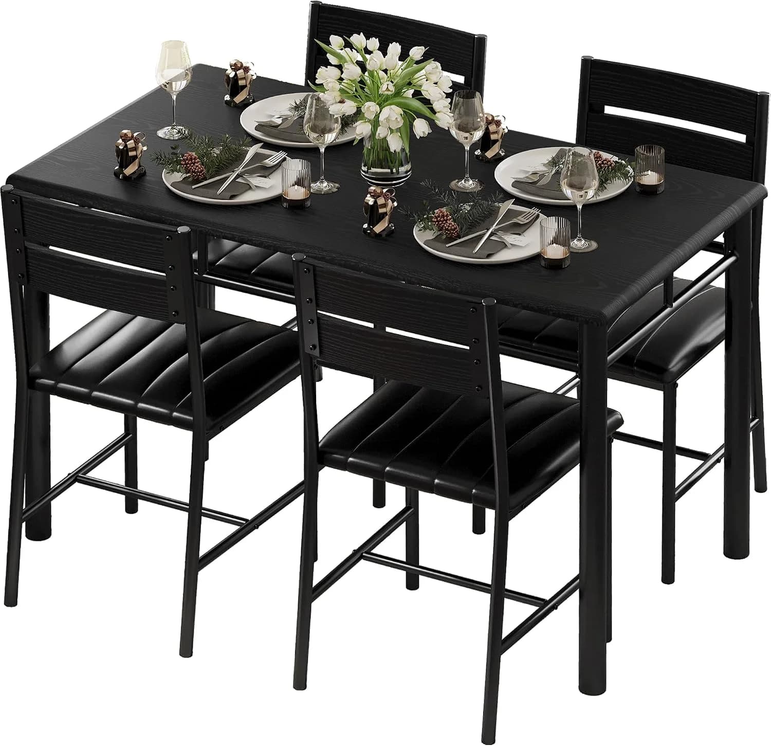 IRONCK Dining Table Set for 4, Black
