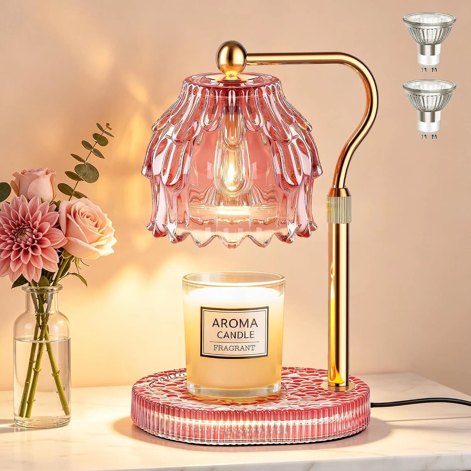 Candle Warmer Lamp with Timer Dimmer, Modern Wax Warmer for Scented Wax Jar Candle Warmer with 2 Bulbs, Adjustable Heigh