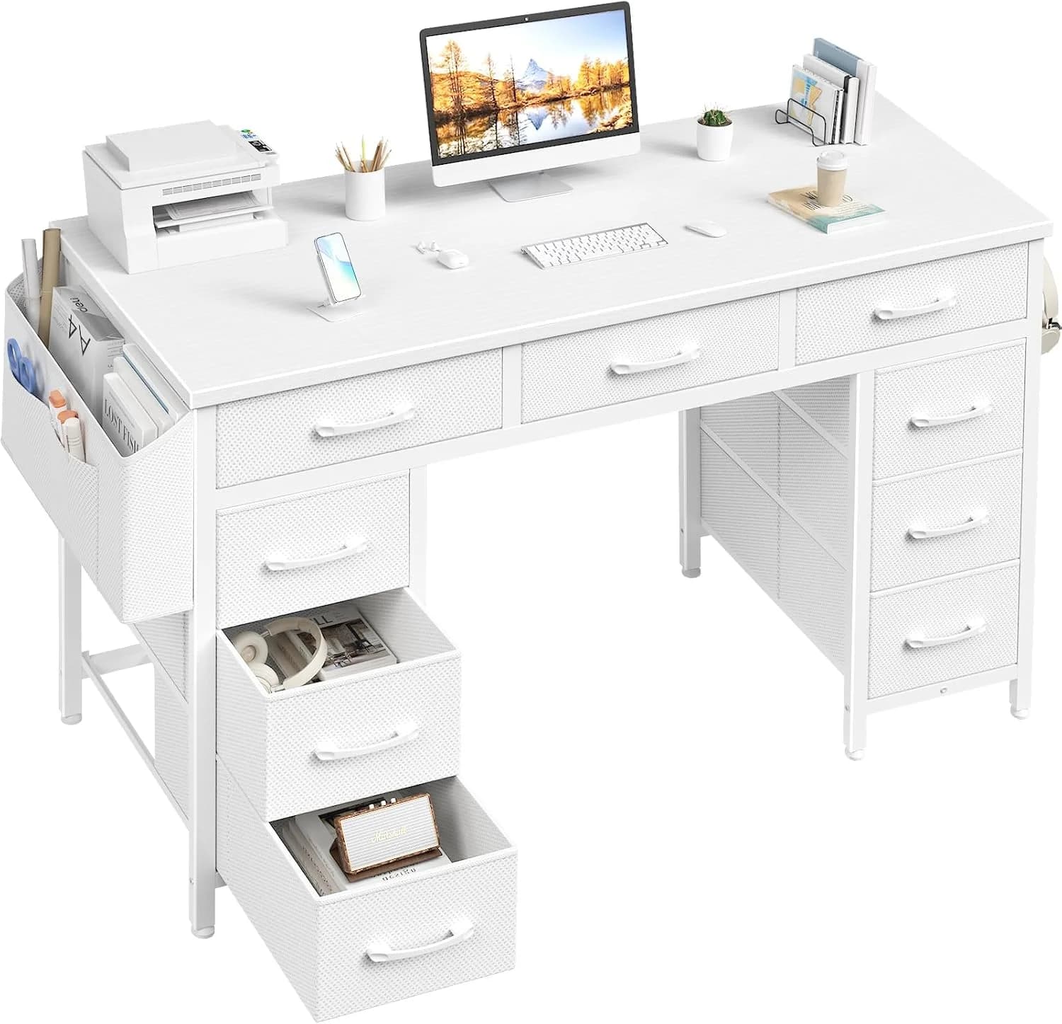 Lufeiya 47 Inch Computer Desk with 9 Drawers, Office Desk Work Desk for Home Office, Study, Writing, Vanity Desk with Fa