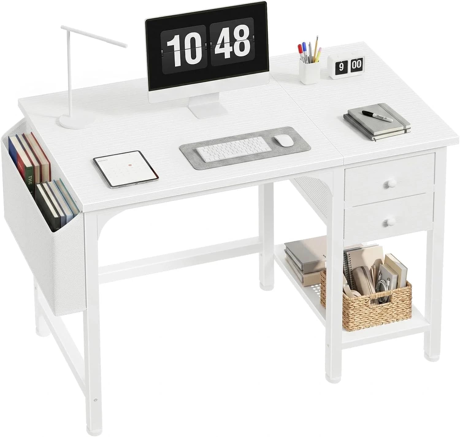 Lufeiya White Small Desk with Drawers - 40 Inch Computer Desk for Small Space Home Office, Modern Simple Study Writing T