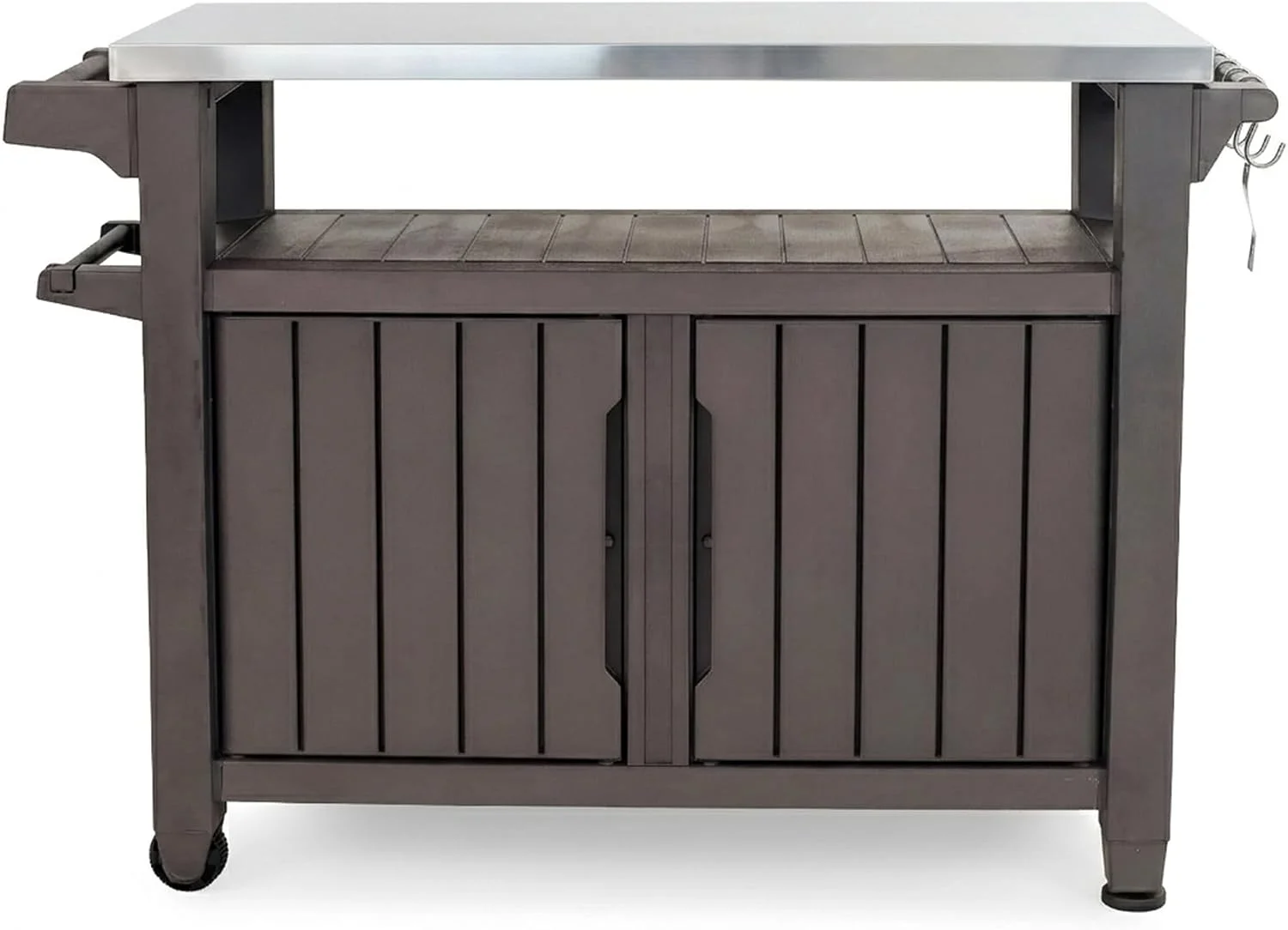 Keter Outdoor Rolling Table Cart for Food Prep, Storage, Dark Brown