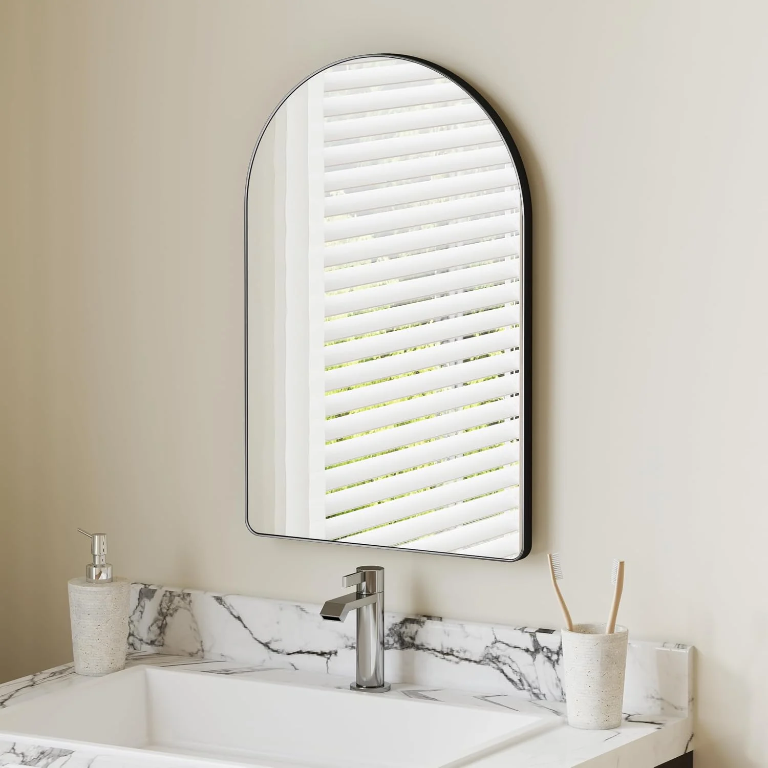 Arched Bathroom Mirror 15"x23",Black,Tempered Glass