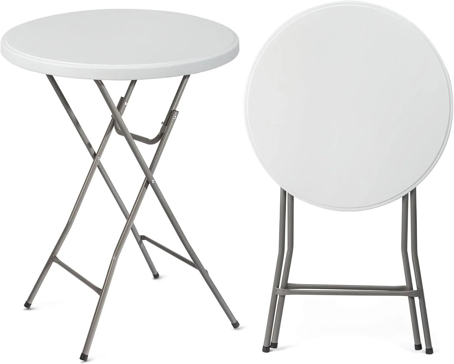 VINGLI 32" Plastic Folding Round Table Bar Height, HDPE Matrial with Gray Metal Finish, High Top Table for Outdoor Party