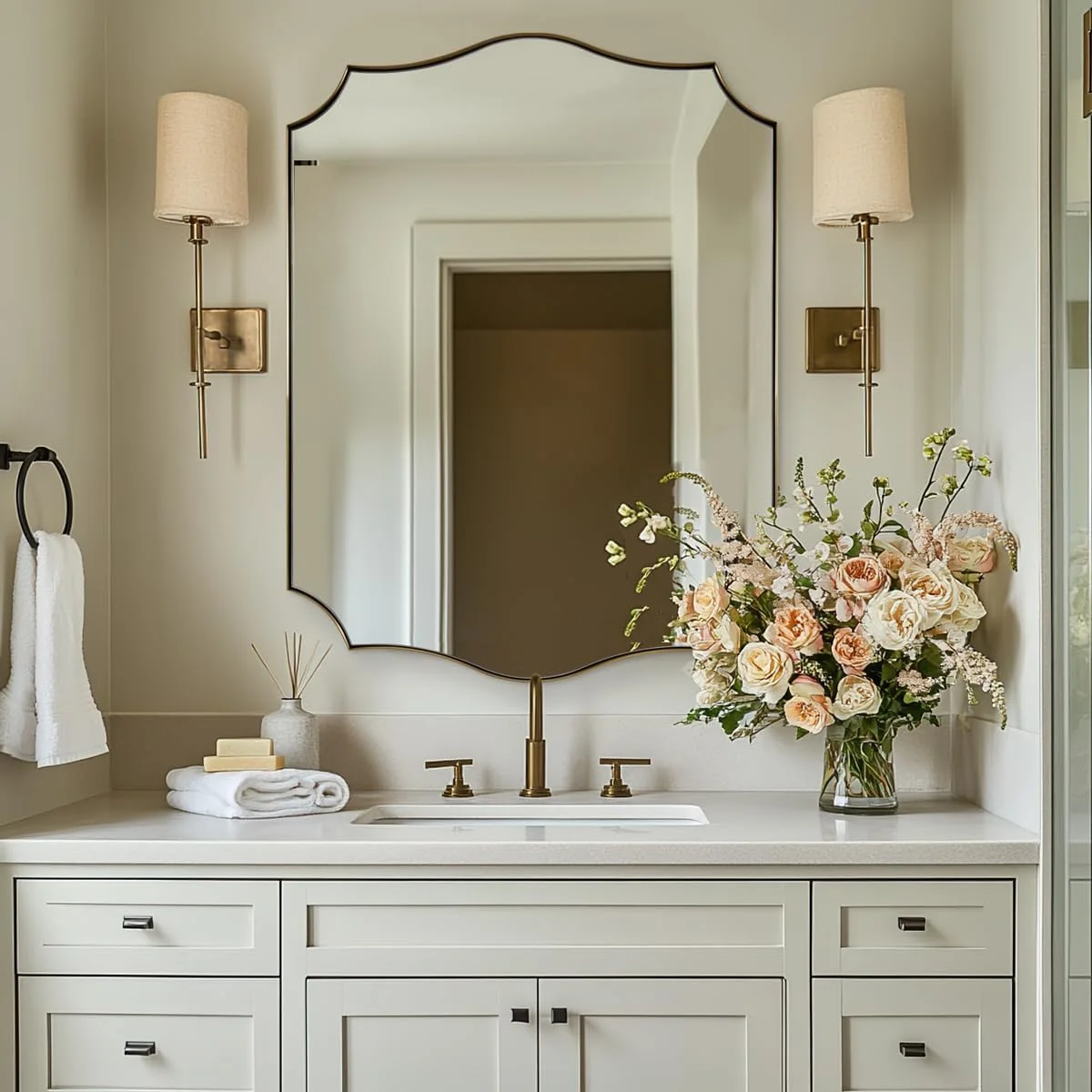 ANDY STAR Bathroom Vanity Mirror, 24x36 Irregular Wall Mirror, Gold Antique Mirror for Bathroom, Asymmetrical Mirror in