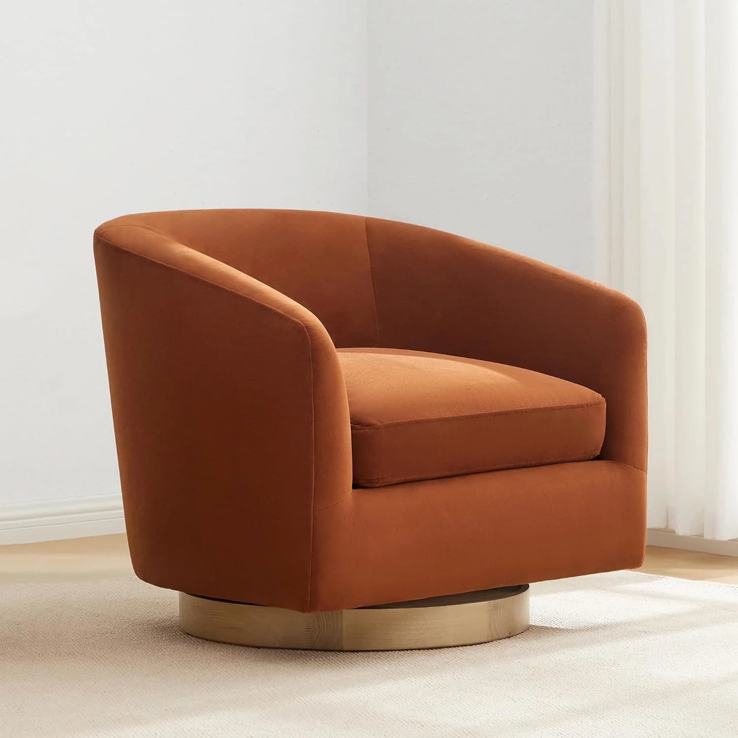 CHITA Swivel Accent Chair, FSC Wood Frame, Fully Assembled, Burnt Orange