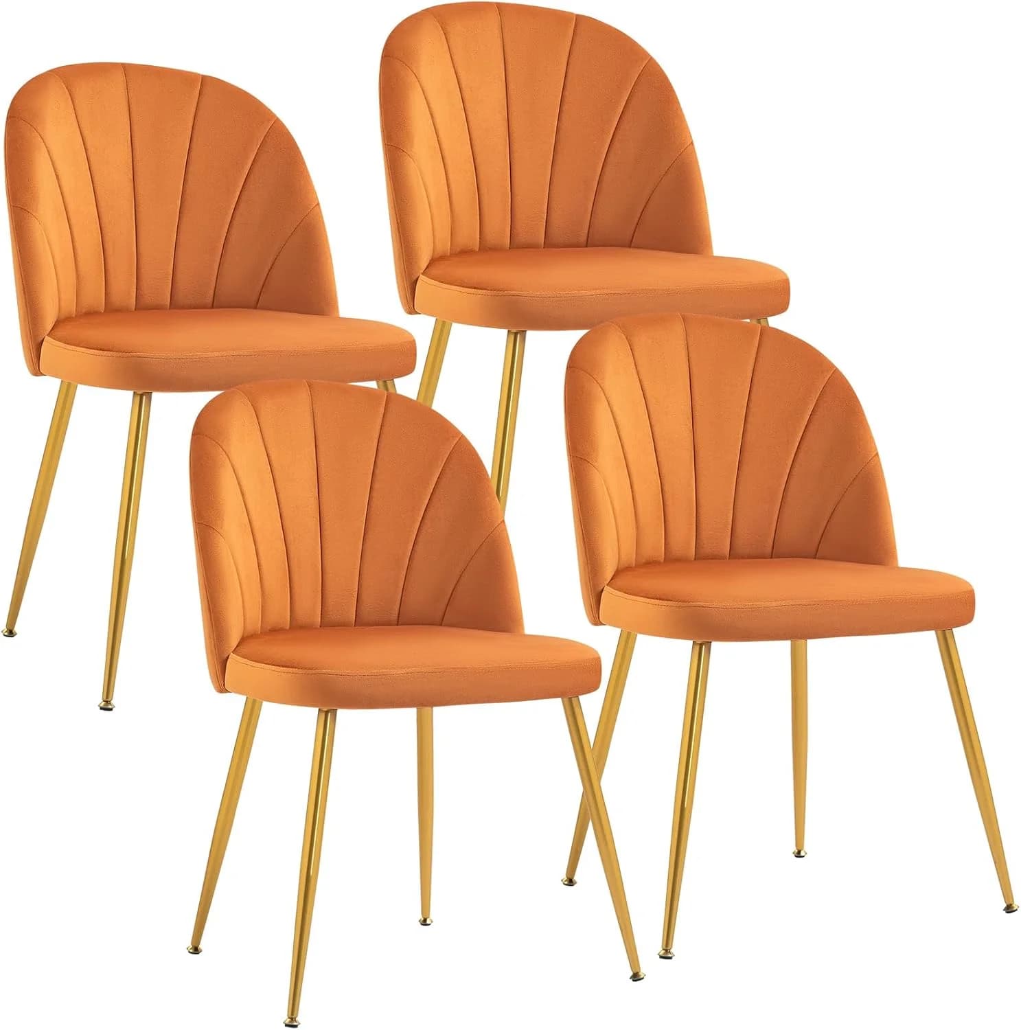 Velvet Dining Chairs Set of 4, Upholstered Mid Century Modern Dining Chairs, Armless Accent Chair with Metal Gold Legs f