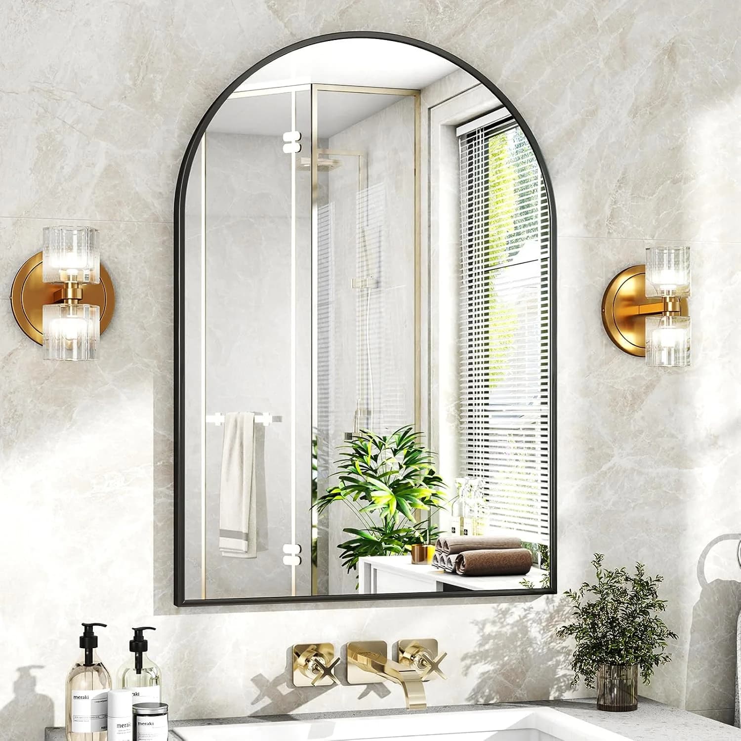 XRAMFY 24"x36" Black Arched Bathroom Mirror - Wall Mirror for Bedroom