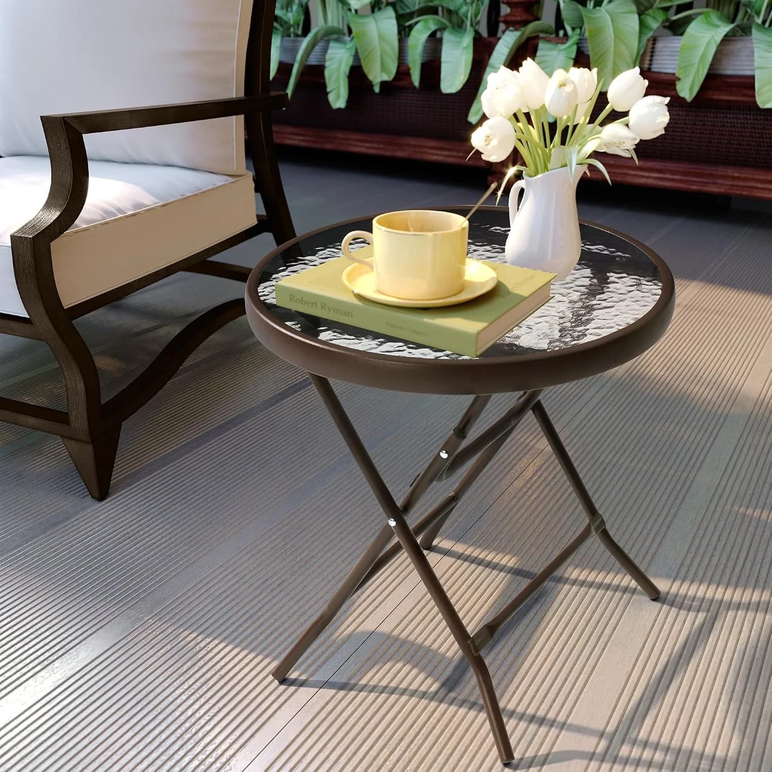 Outdoor Side Table, Small Patio End Table, Brown