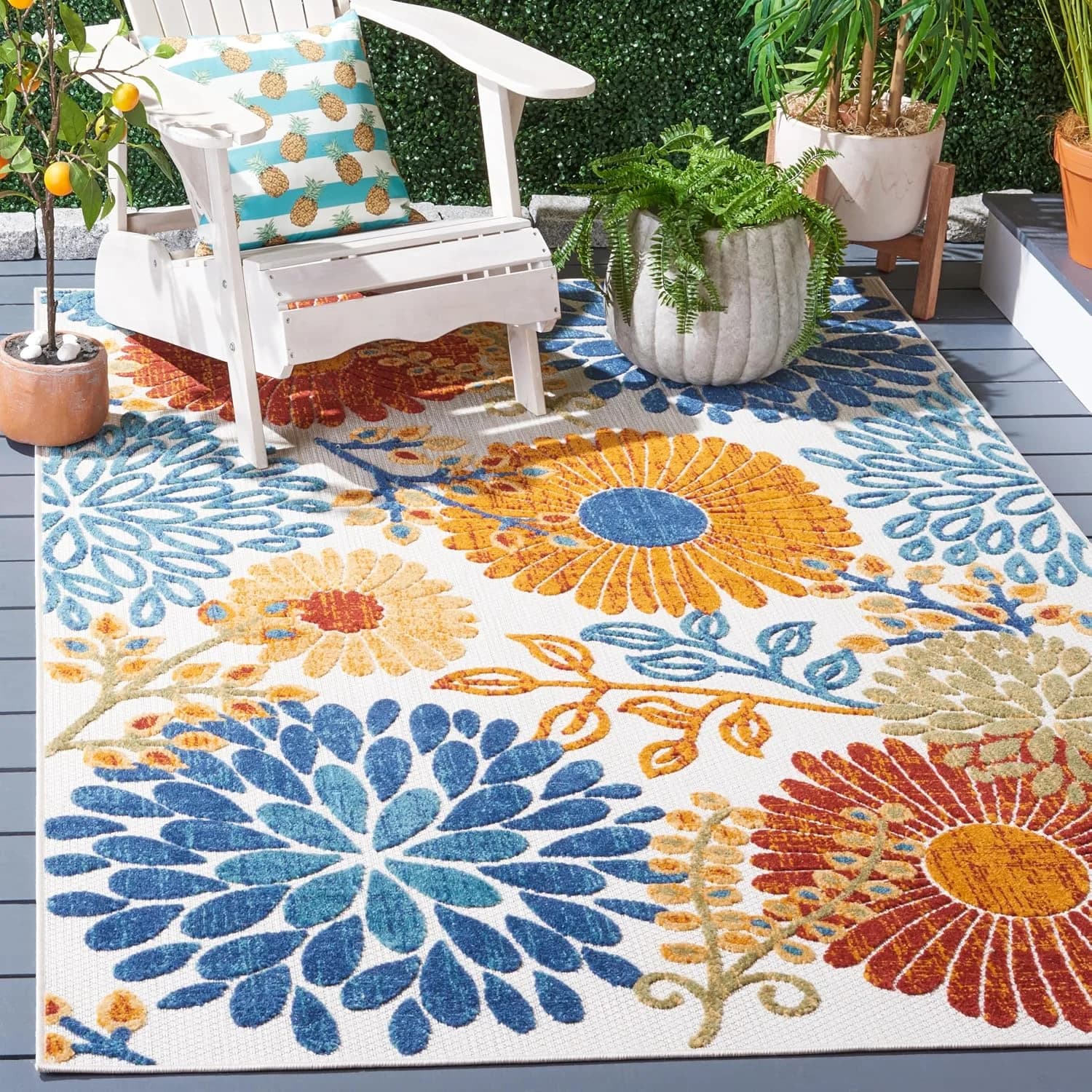 SAFAVIEH Washable Rug Outdoor Cabana Collection - 4' x 6', Cream & Red, Non-Shedding & Easy to Clean, Ideal for Patio, B