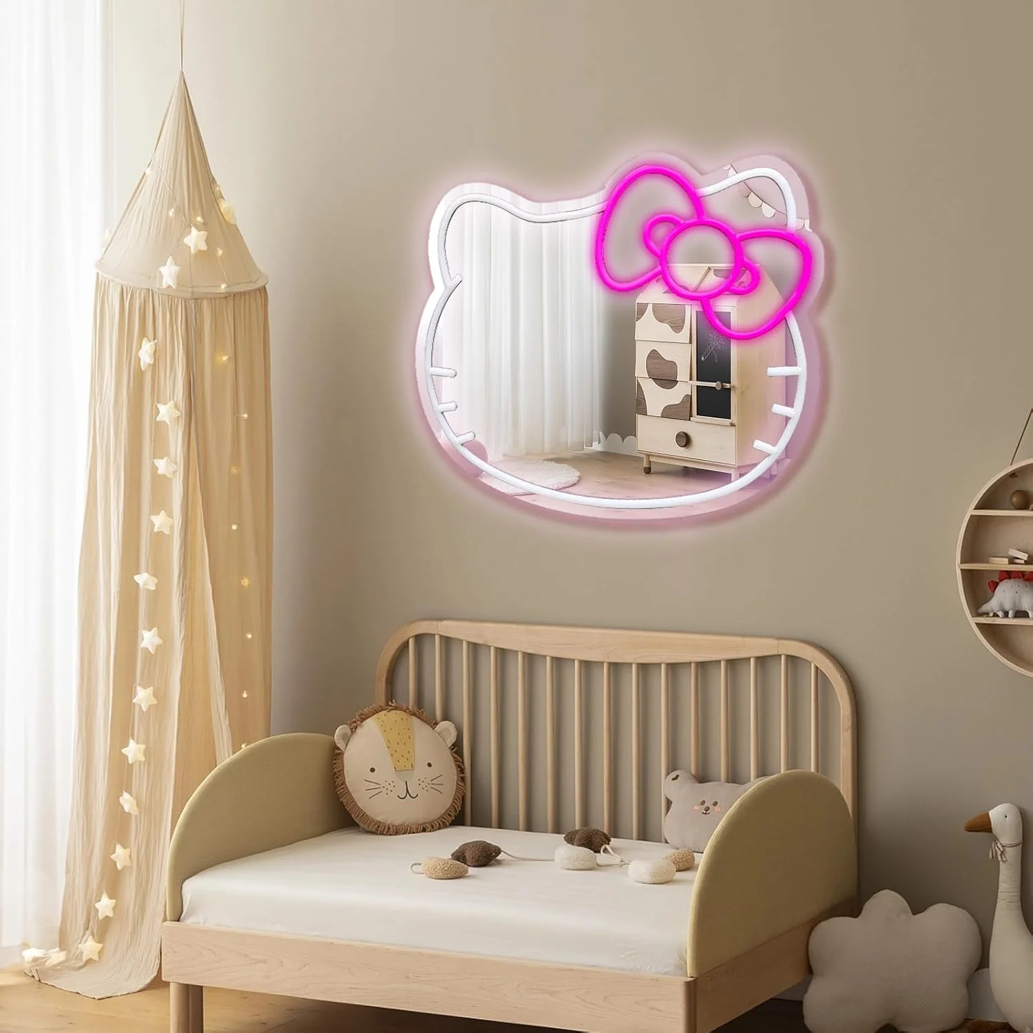 Cute Cat Neon Sign 19 * 16.1in Anime Cute Cat Neon Light up Mirror Kawaii Neon Sign Room Decor for Girl's Room Bedroom B