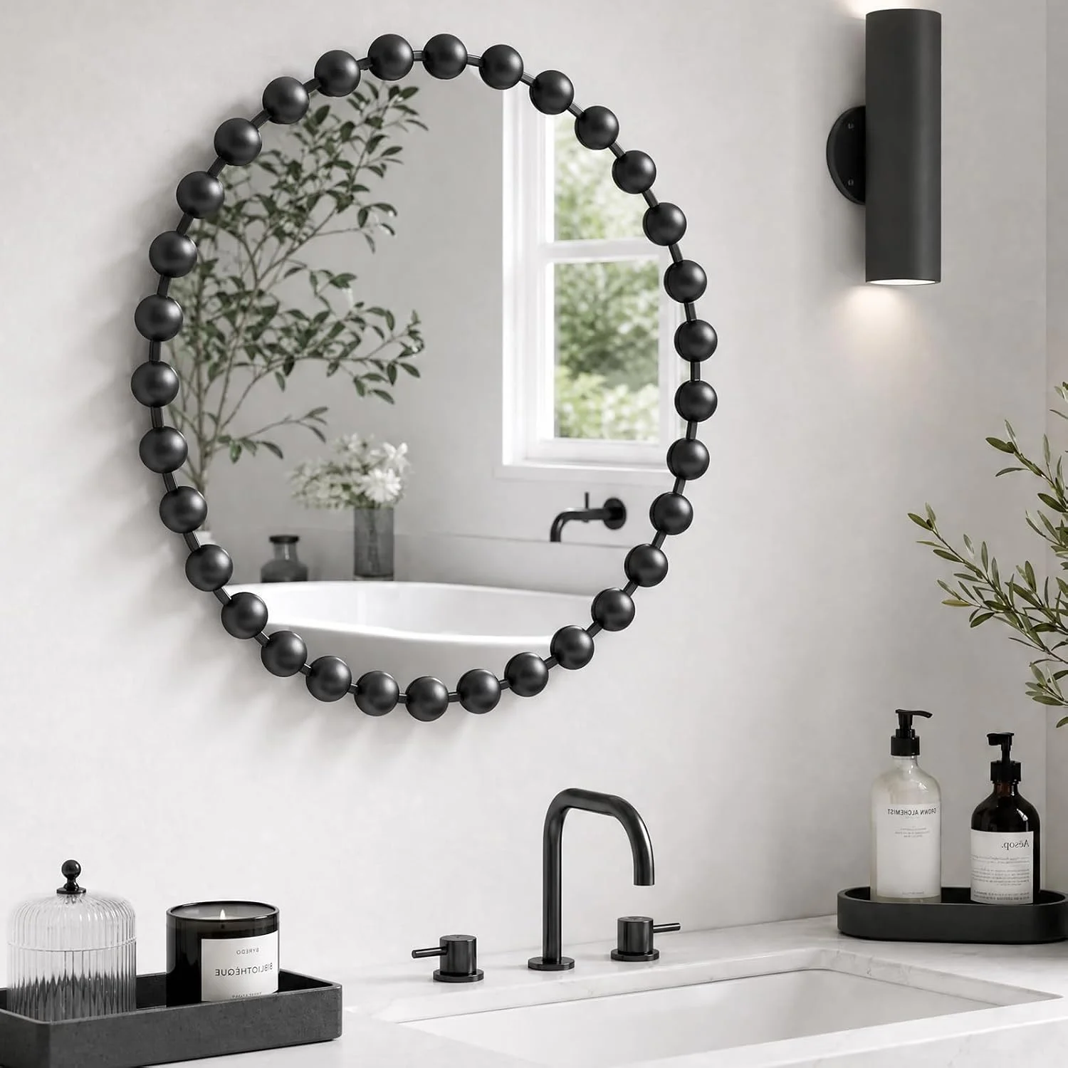 Madison Park 27 inch Black Round Mirror, Round Mirrors for Wall Decor, Metal Frame Circle Mirror for Bathroom, Living Ro