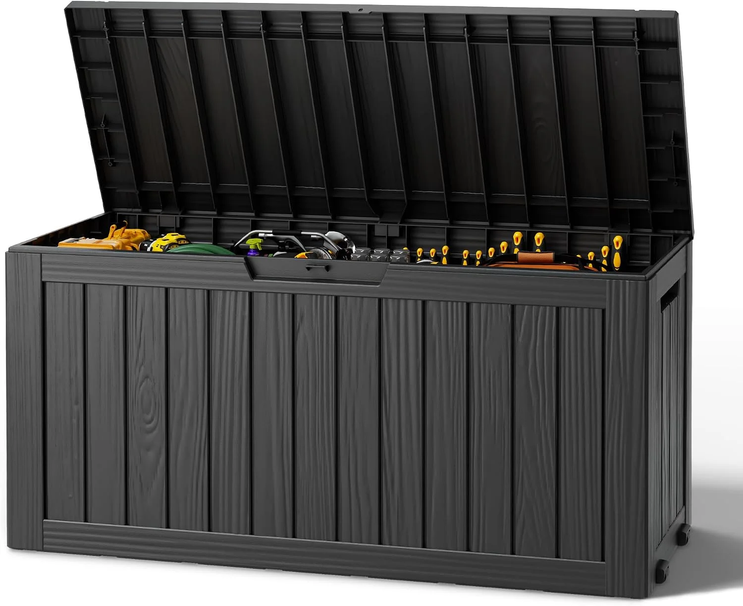 Outdoor Storage Box, Resin Deck Boxes Indoor and outdoor, Waterproof Storage Box Lockable Lid (Black, 85 Gallon)