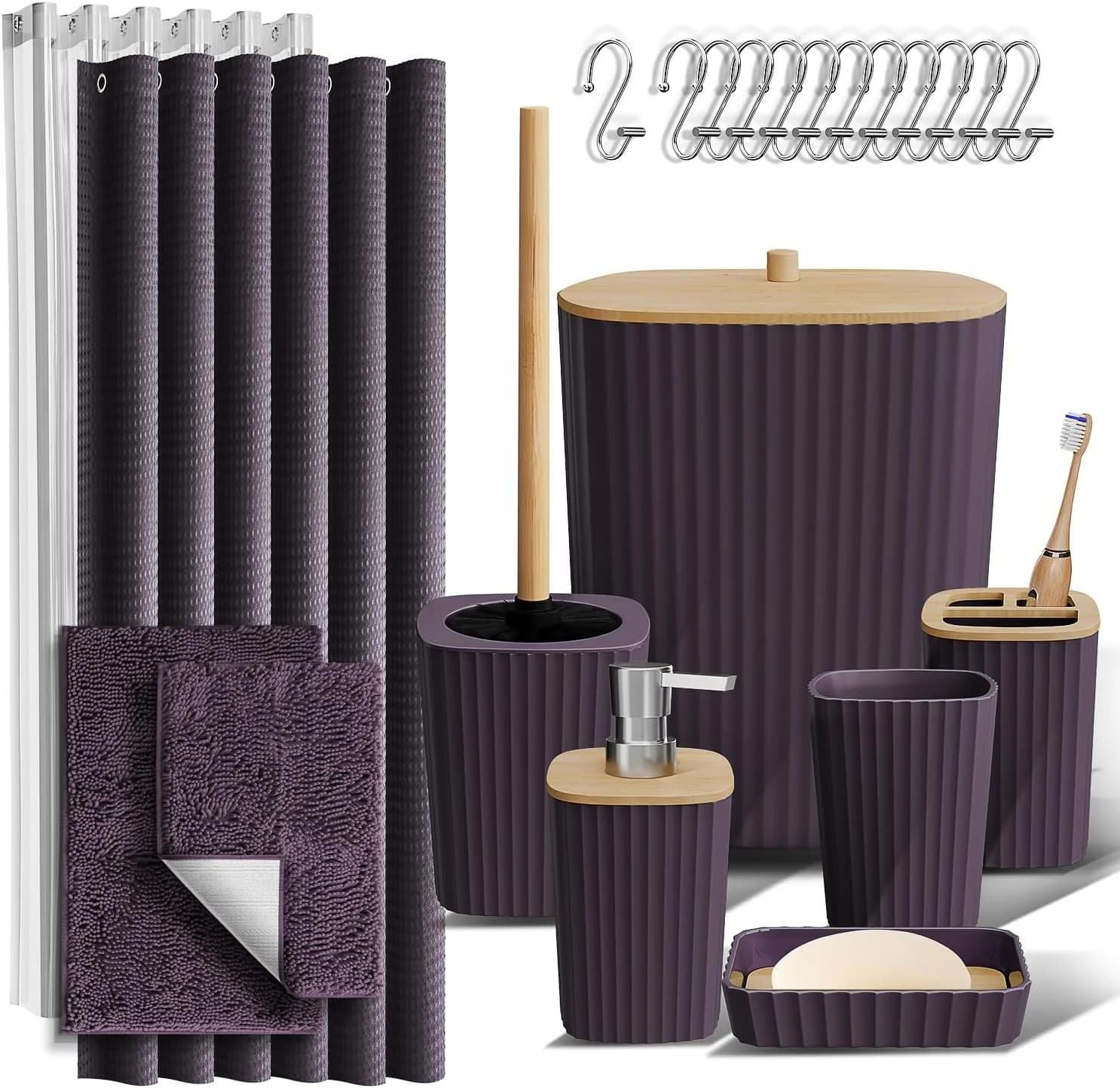 Clara Clark Purple Bathroom Set, Bathroom Sets with Shower Curtain and Rugs