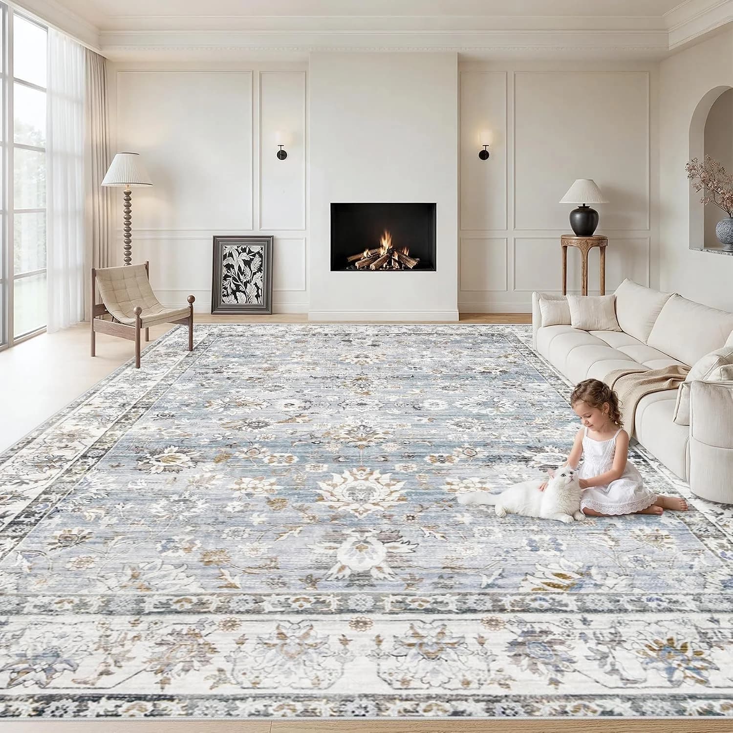 XLUEZ Area Rug 9x12 Living Room Rug, Machine Washable Vintage Distressed Boho Area Rug Non-Slip Soft Low Pile Large Indo