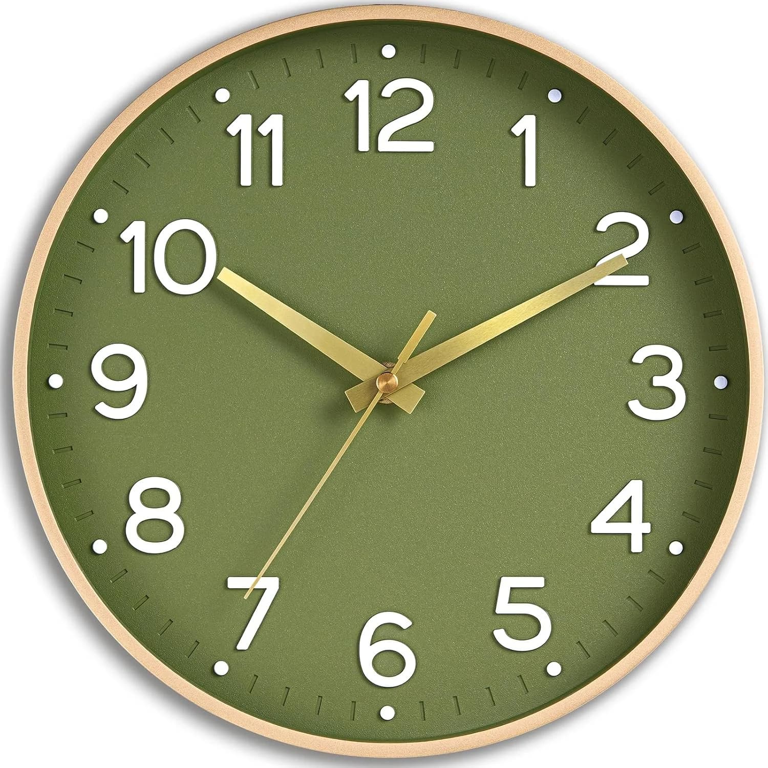 Roymnie 8 Inch Wall Clock, Battery Operated Silent Non Ticking Green Analog