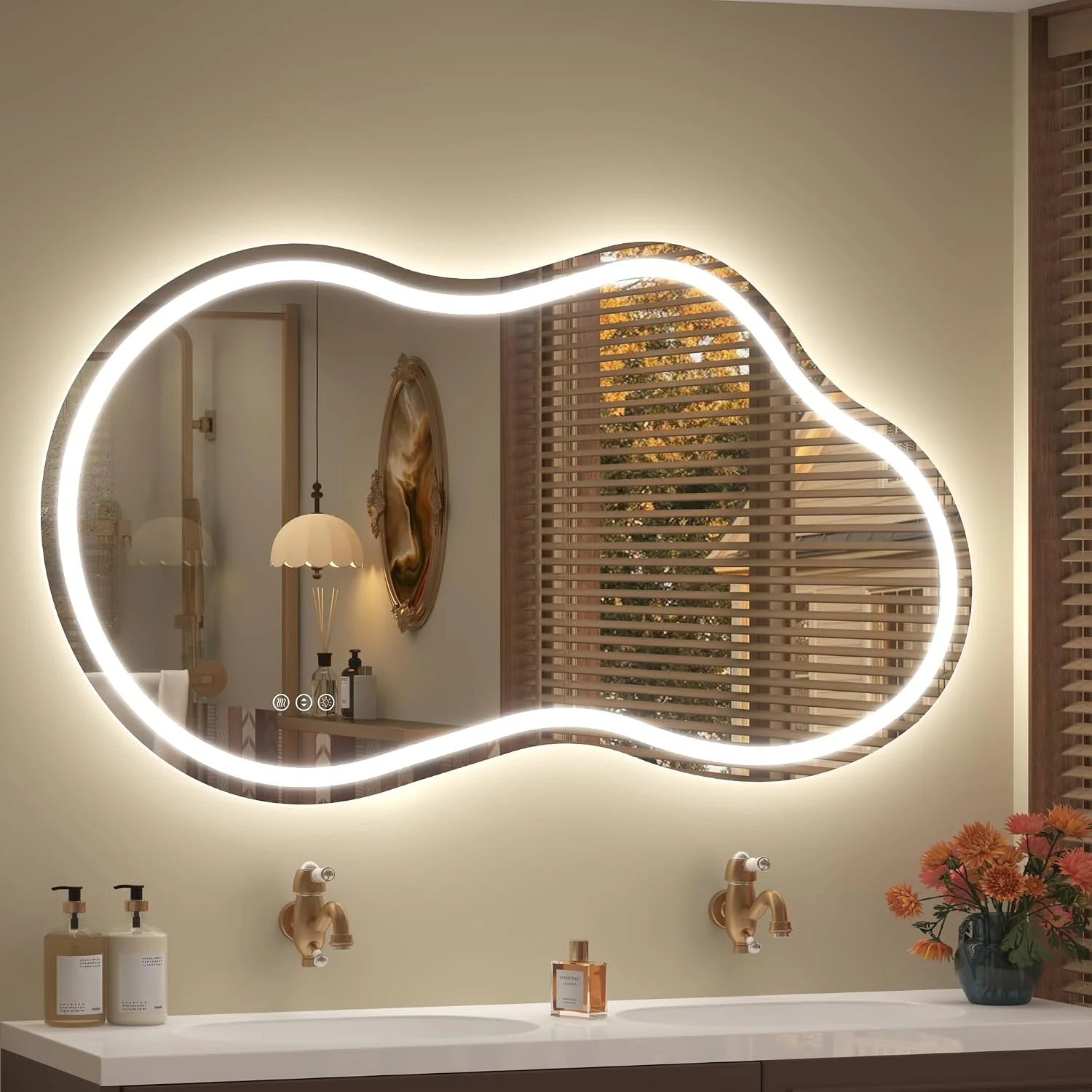 48x26 Inch Irregular LED Lighted Bathroom Vanity Mirror