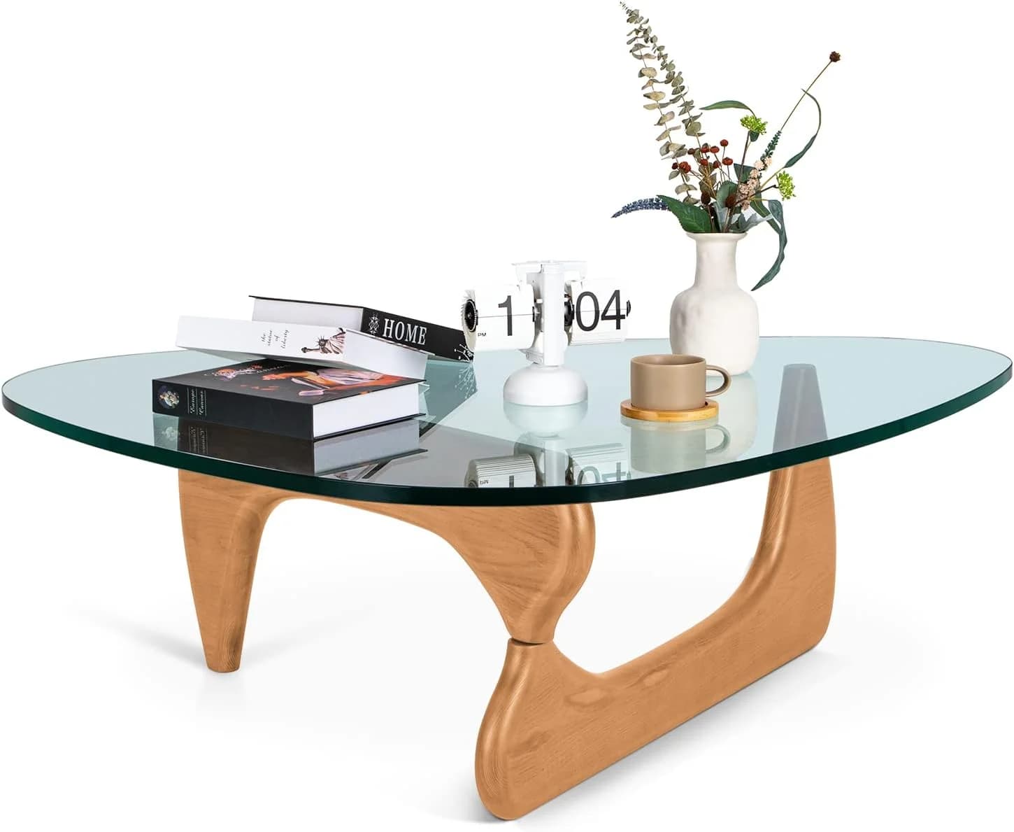 Triangle Glass Coffee Table Vintage Glass End Table, Solid Wood Base and Triangle Clear Glass Top Modern End Table for L