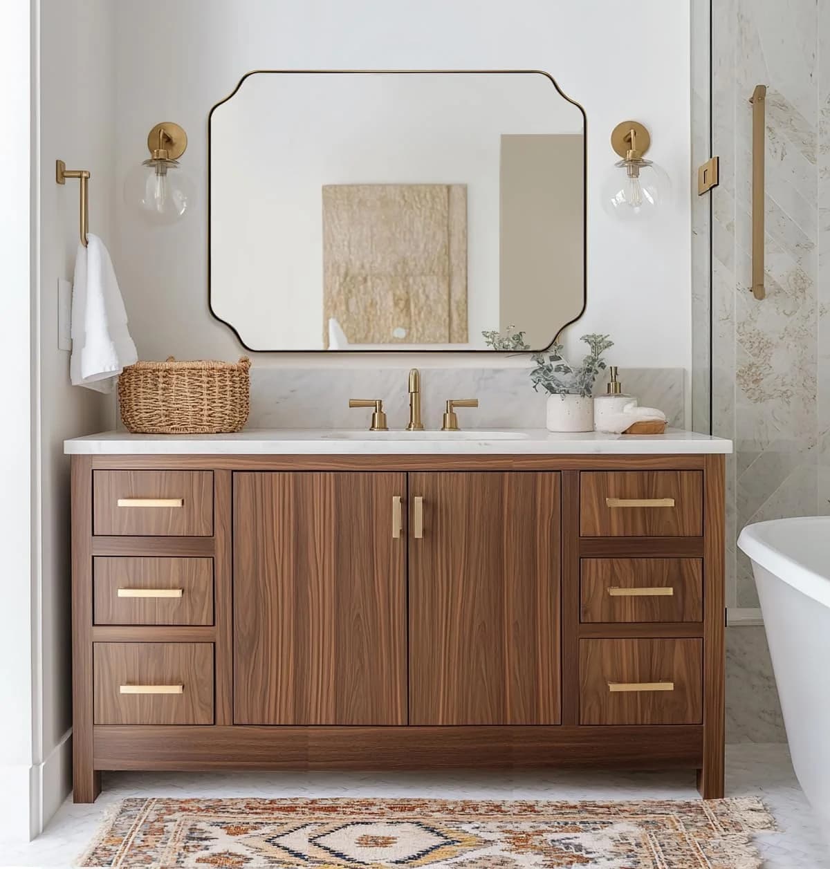 ANDY STAR 30"x40" Gold Bathroom Mirror, Large Scalloped Wall Mirror, Brushed Brass Mirror in Anti-Rust Stainless Steel M