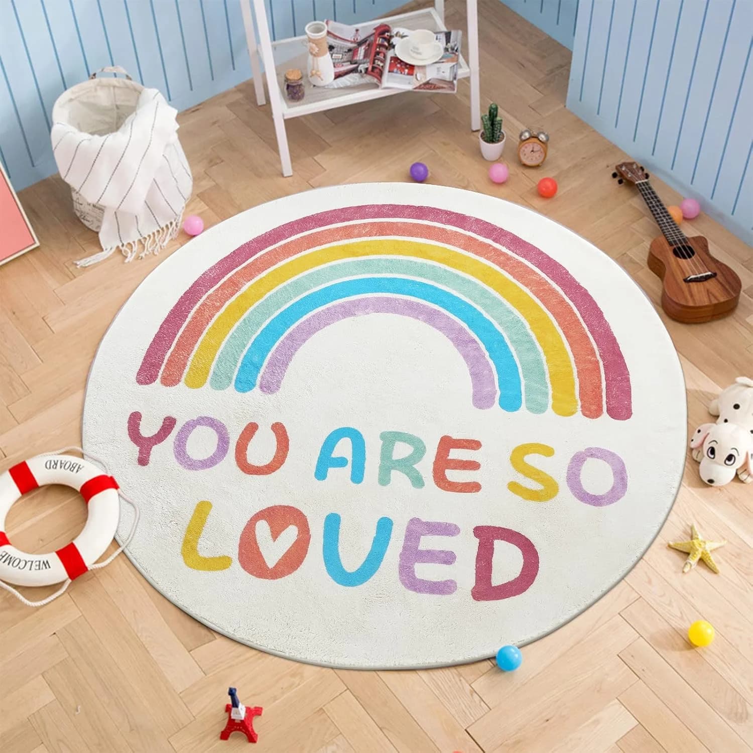 Topotdor Rainbow Round Rug,Ultra Soft Boho Area Rug,63" Round