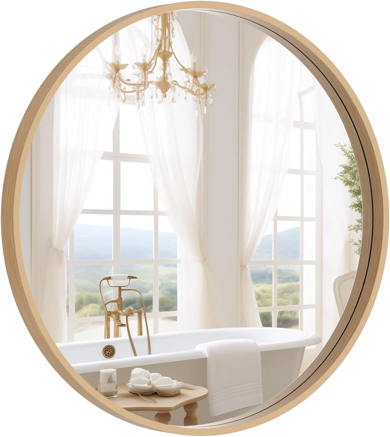 WallBeyond Round Wood Mirror 24 inch Circle Wall Mirror for Bathroom Round Wall Mirror for Wall Decor, Vanity, Entryway
