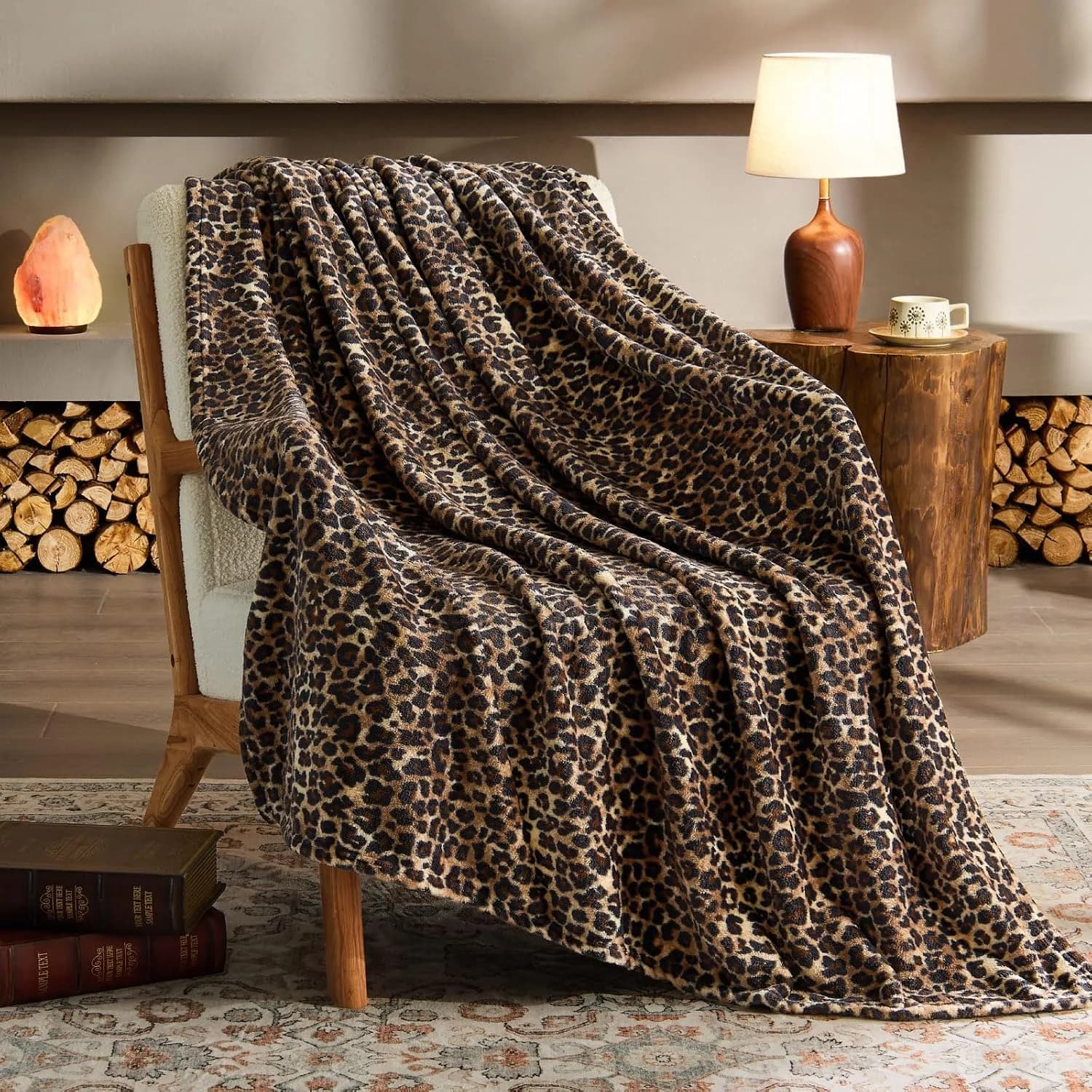 BEDELITE Fleece Blanket Soft Plush Throw for Couch Brown Leopard 50"x60"