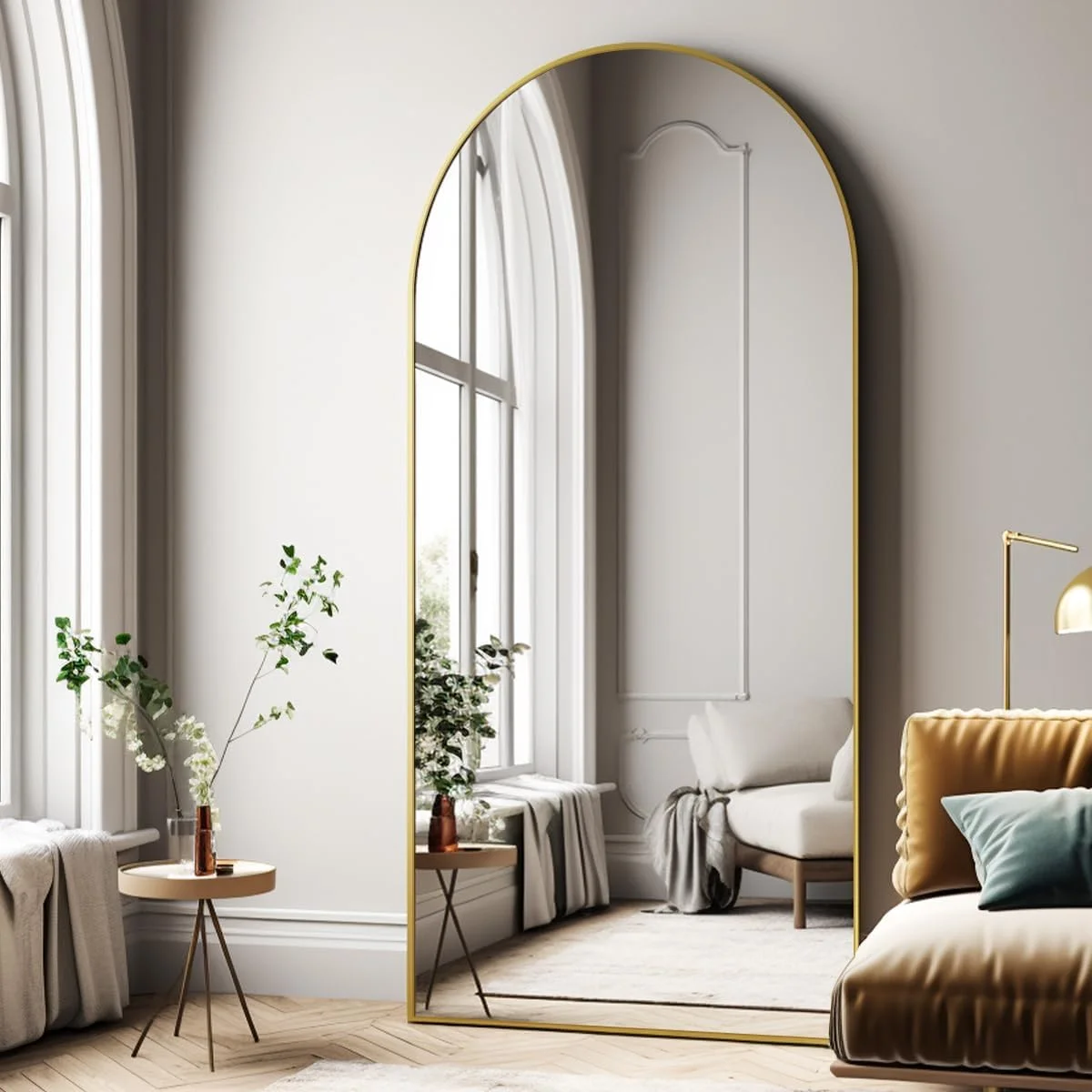 Easly Oversized Full-Body Mirror, 76" x 34" Arched Full-Length Mirror, Gold Metal Frame, Floor Mirror for Bedroom, Livin