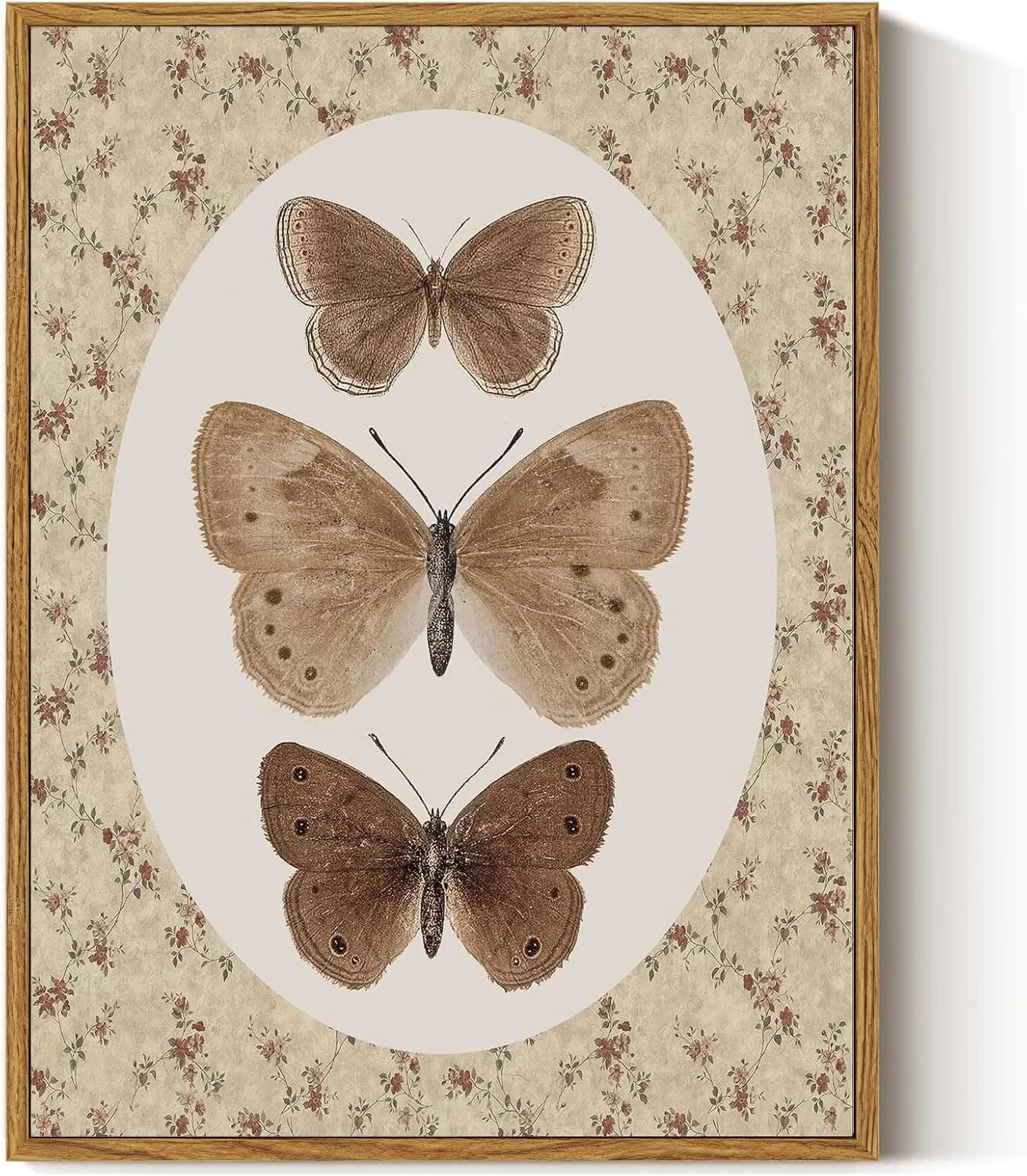ARPEOTCY Framed Canvas Wall Art, Vintage Wall Decor, Retro Butterfly Pictures for Bedroom Bathroom Living Room, Antique