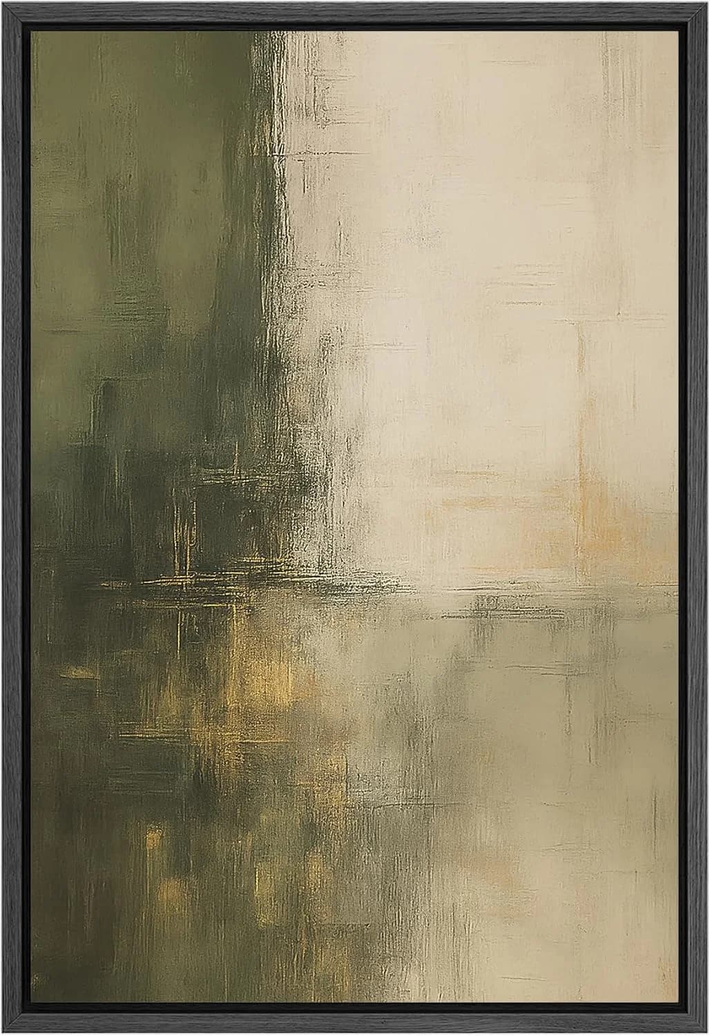 SIGNLEADER Framed Canvas Print Wall Art Forest Fade Minimalist Green and Beige Abstract Vertical Illustrations Modern Ar