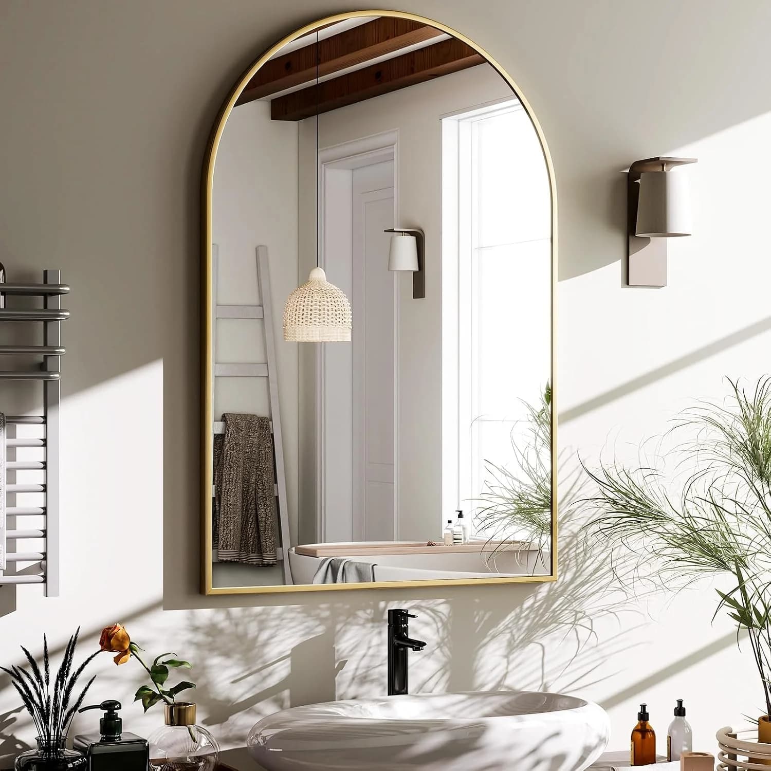 HARRITPURE 20"x30" Arched Bathroom Mirror Wall Mounted Gold Arch Mirror