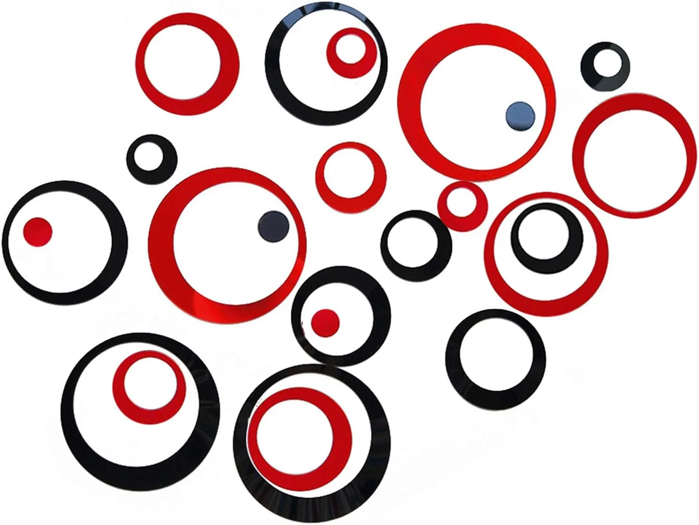 24Pcs Acrylic Circle Mirror Wall Stickers DIY Decals Modern Art Mural for Home Living Room Bedroom Decor Black and Red