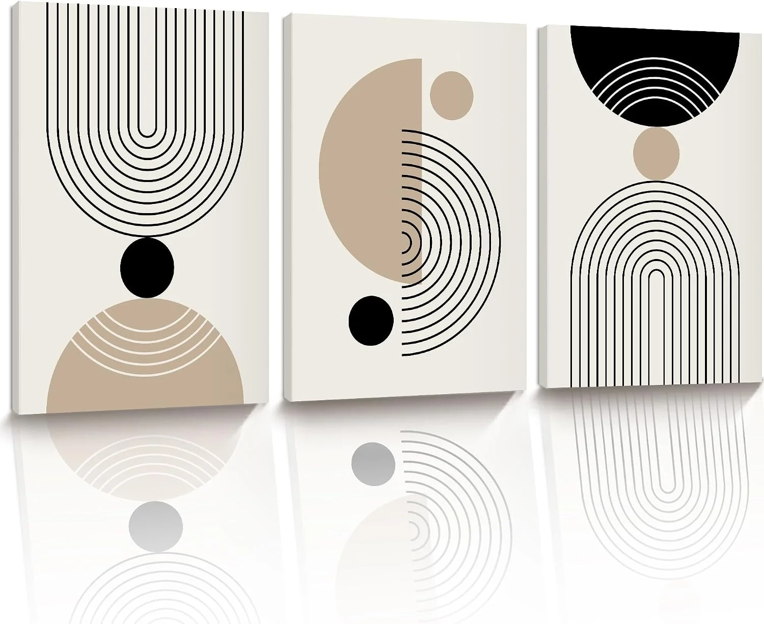 HesenDot Abstract Geometric Wall Art Set of 3, 30x40CM Minimalist Line Framed Canvas Prints, Boho Modern Neutral Beige B
