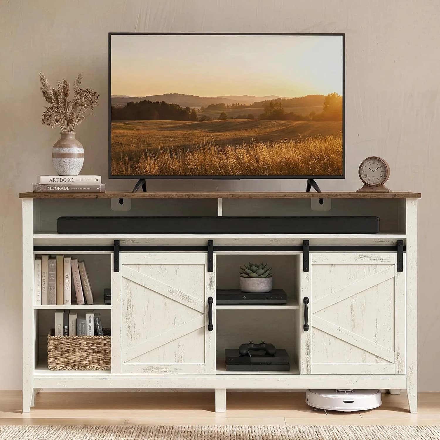 VASAGLE Tall Farmhouse TV Stand, Entertainment Center with Door for 65'' TV
