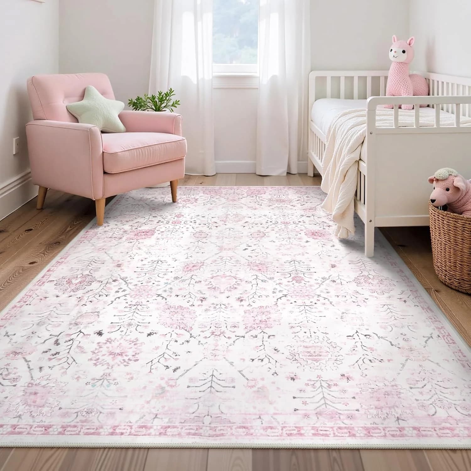 Lahome Nursery Rug 5x7, Soft Washable Light Purple Rugs for Girls Bedroom