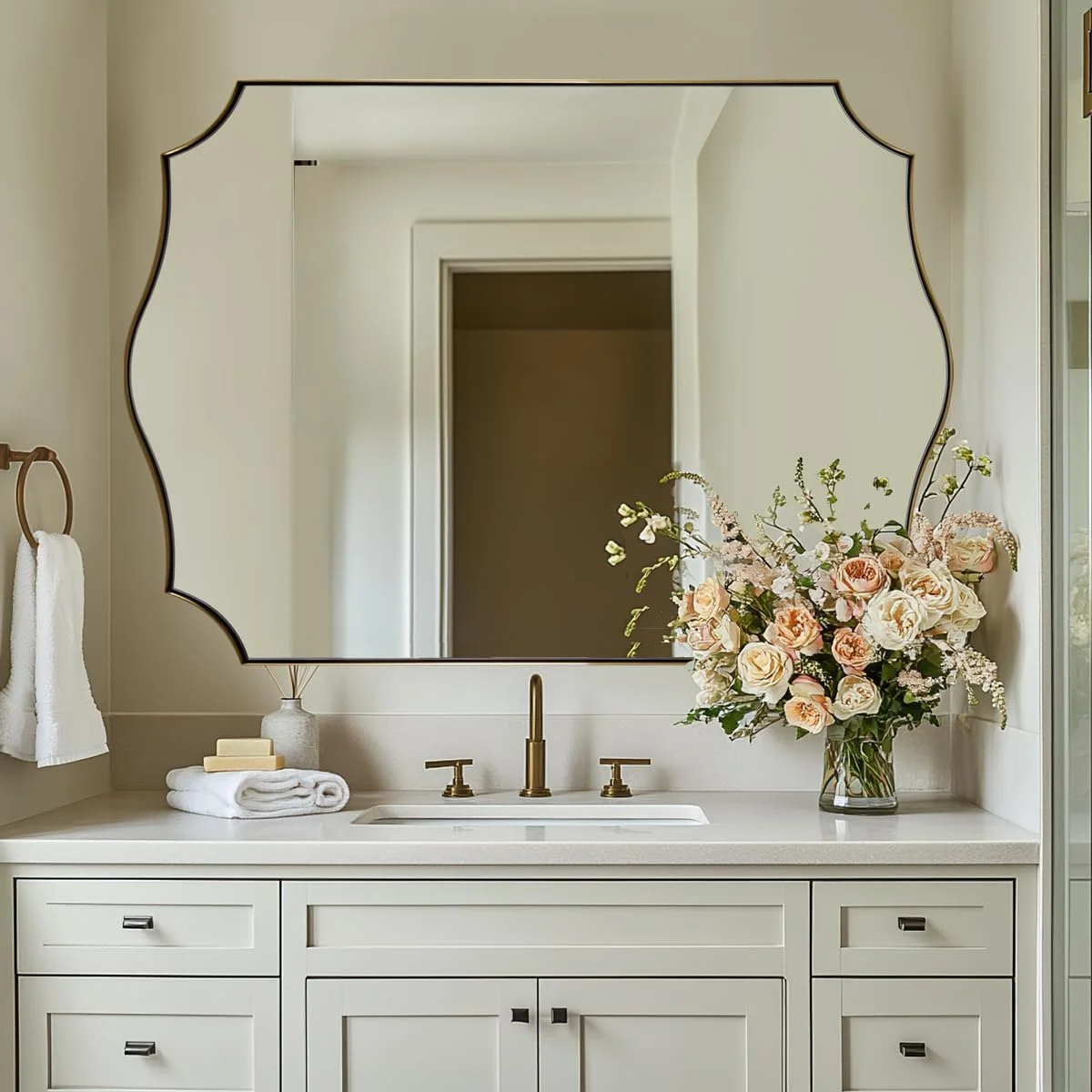 ANDY STAR 30x48 Inch Gold Bathroom Mirror, Large Brushed Gold Rectangle Mirror, Antique Brass Mirror in Rust-Proof Stain