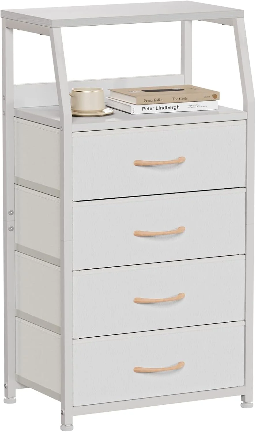 Furnulem Tall Nightstand with 4 Fabric Drawers, Small Dresser for Bedroom