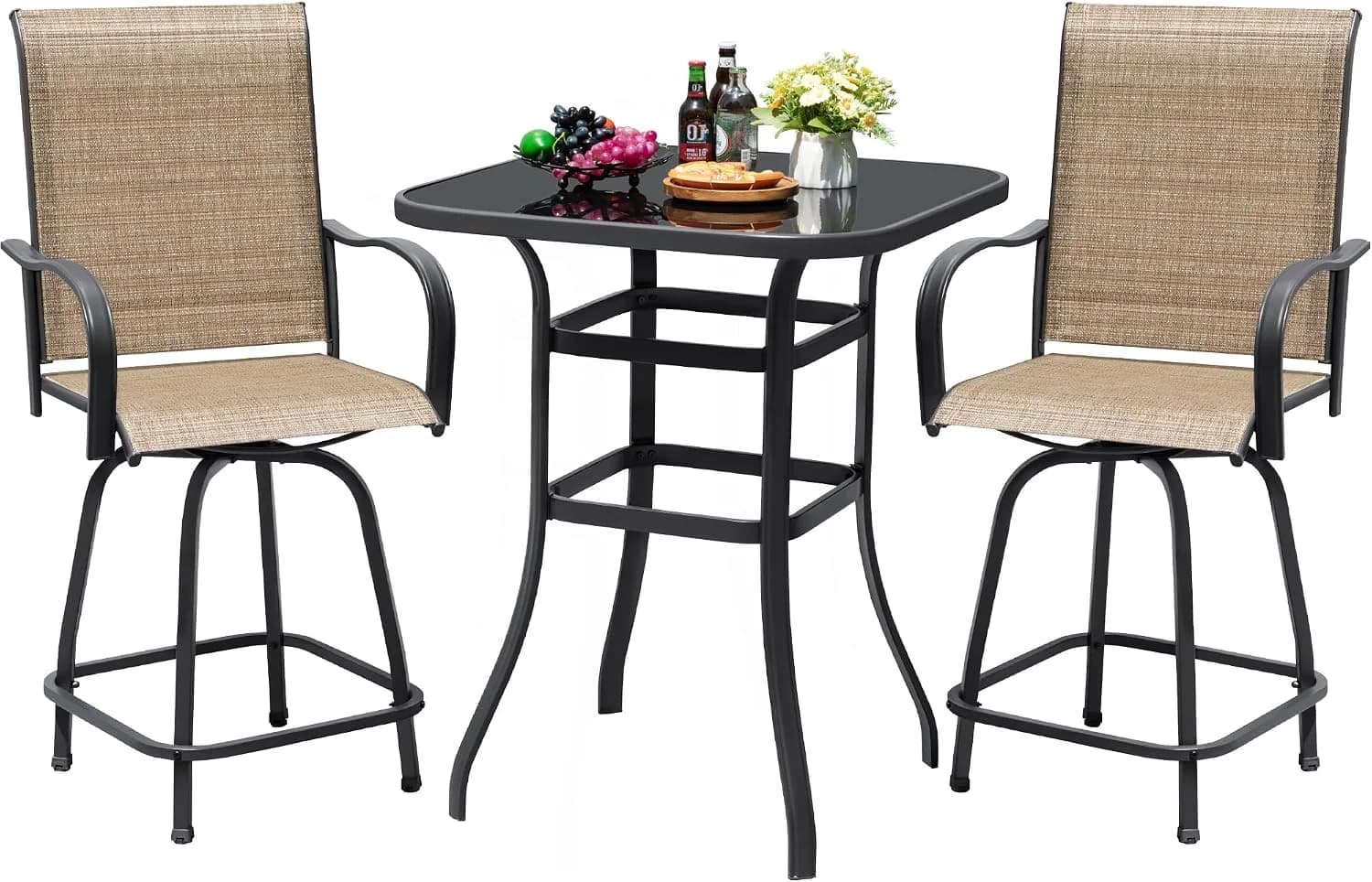 Devoko Patio Swivel Bar Set 3 Pieces