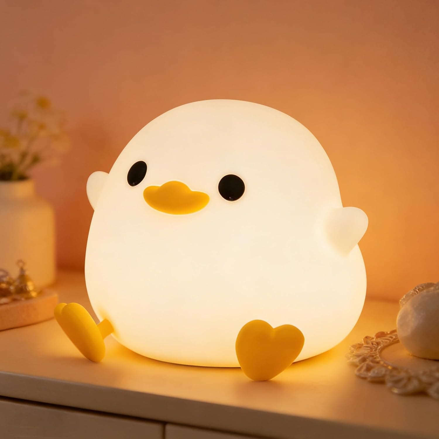 FAMIDUO Duck Night Light, Squishy Silicone Bedside Light for Baby Nursery