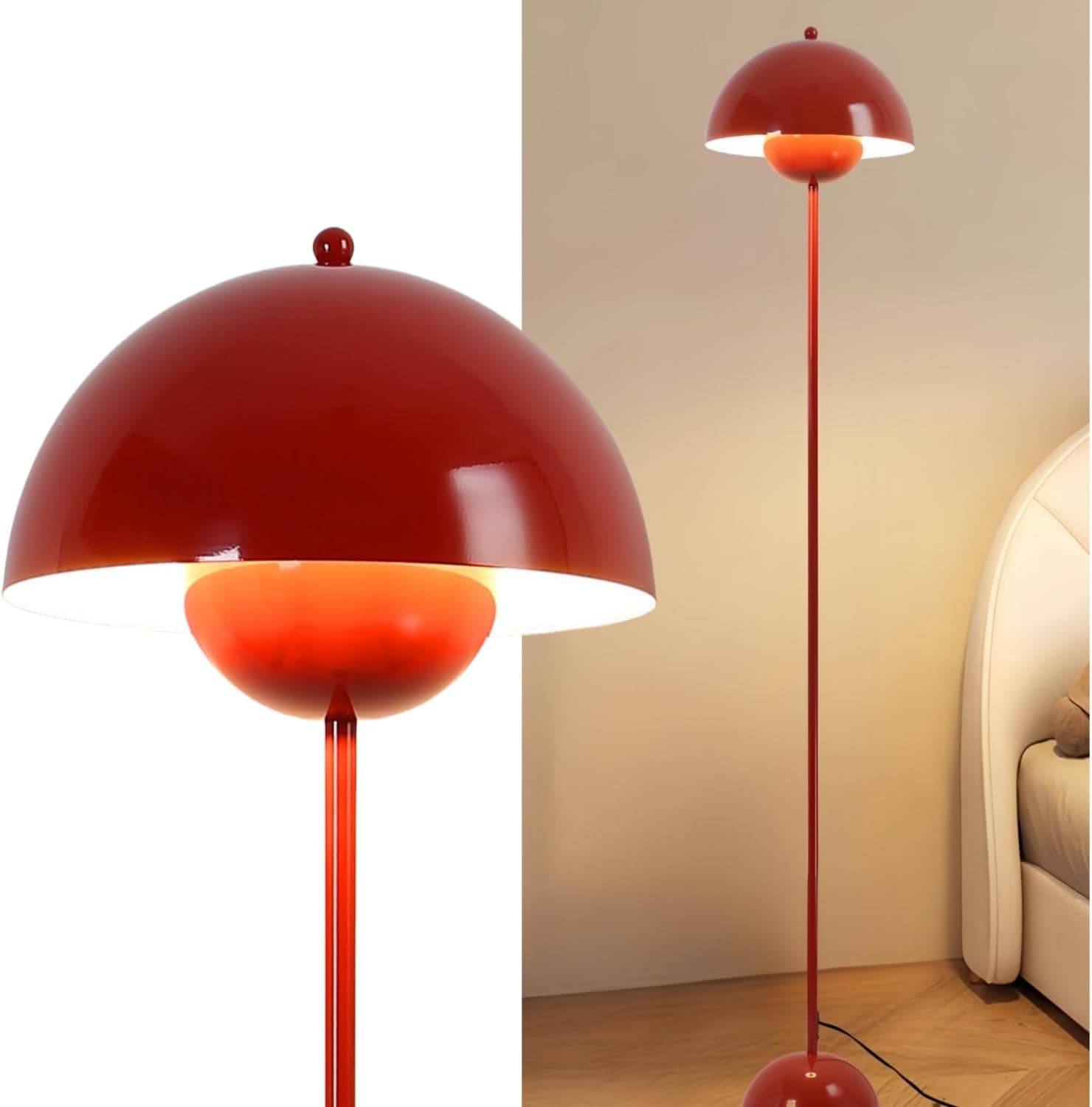 Mid-Century Modern Metal Bud Floor Lamp for Home and Office, Rust Red