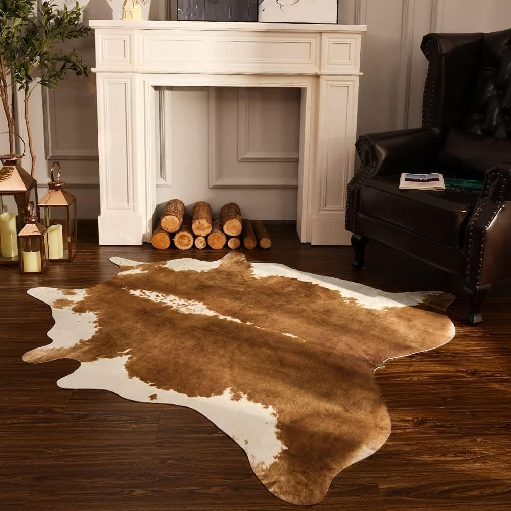 BENRON Faux Cowhide Rug, Cow Print Rug for Living Room Bedroom 4.6x5.2ft
