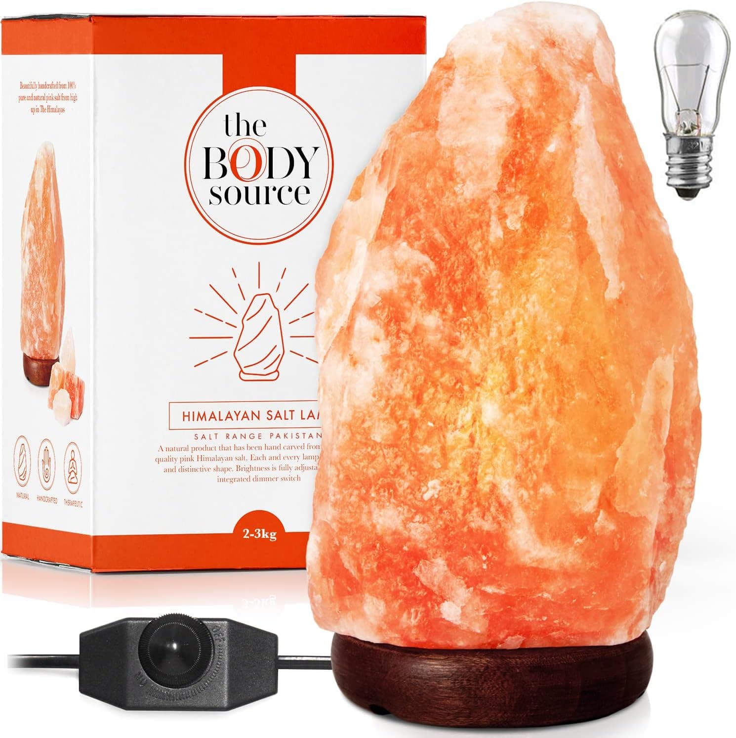 Himalayan Salt Lamp for Bedroom Large 8-10 Inch Pink Salt Rock Lamp with Dimmer, Wooden Base & Spare Bulbs