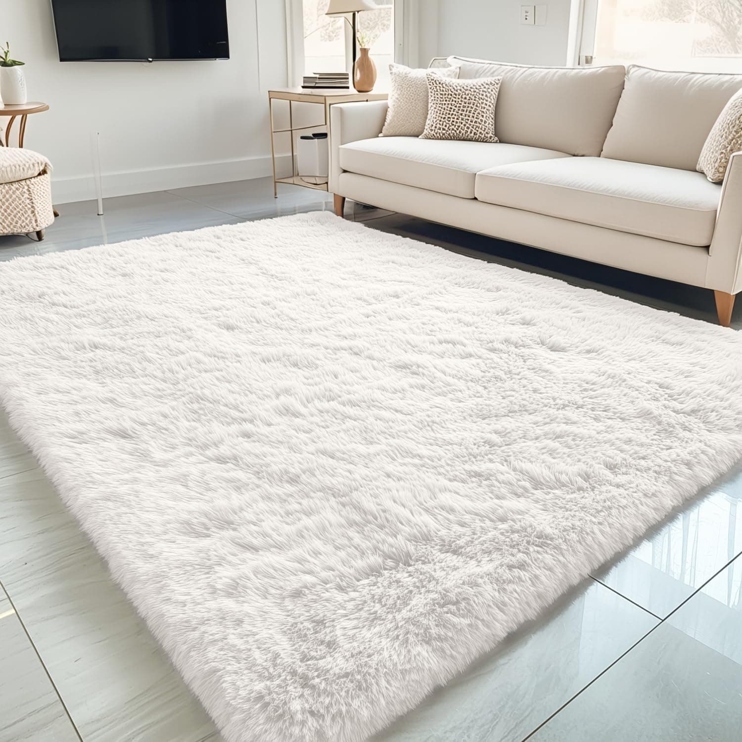 OLANLY 5x7 Machine Washable Large Area Rugs for Living Room, Bedroom, Soft Fluffy Shaggy Bedside Rug, Indoor Floor Carpe
