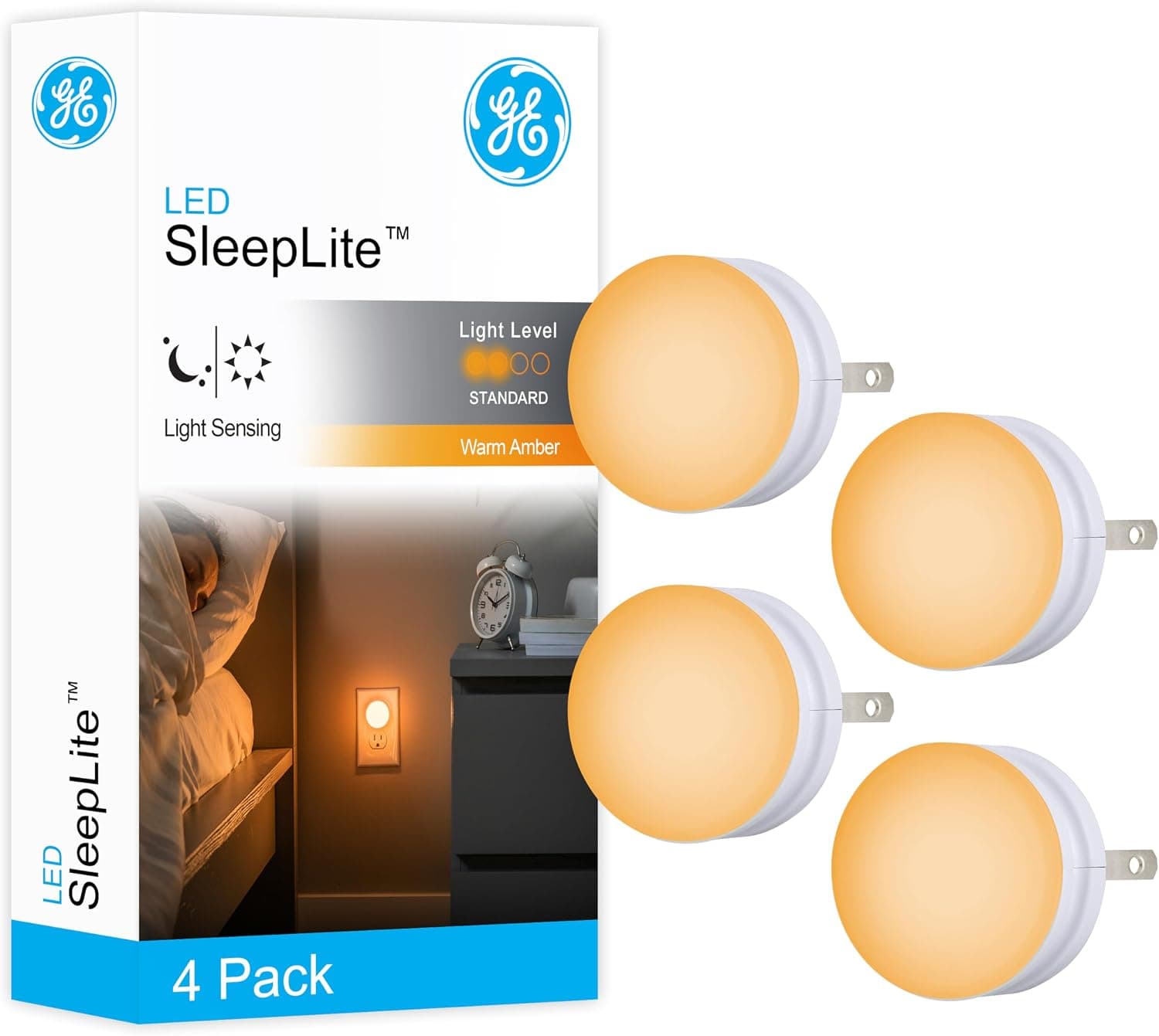 GE SleepLite Night Lights Plug into Wall, 4-Pack, Warm Amber