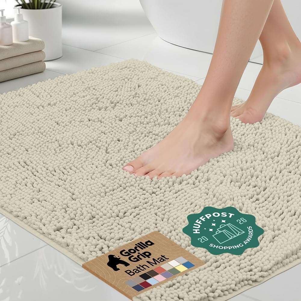 GORILLA GRIP Bath Rug Mat for Bathroom, Thick Chenille, 30x20 Dusty Cloud