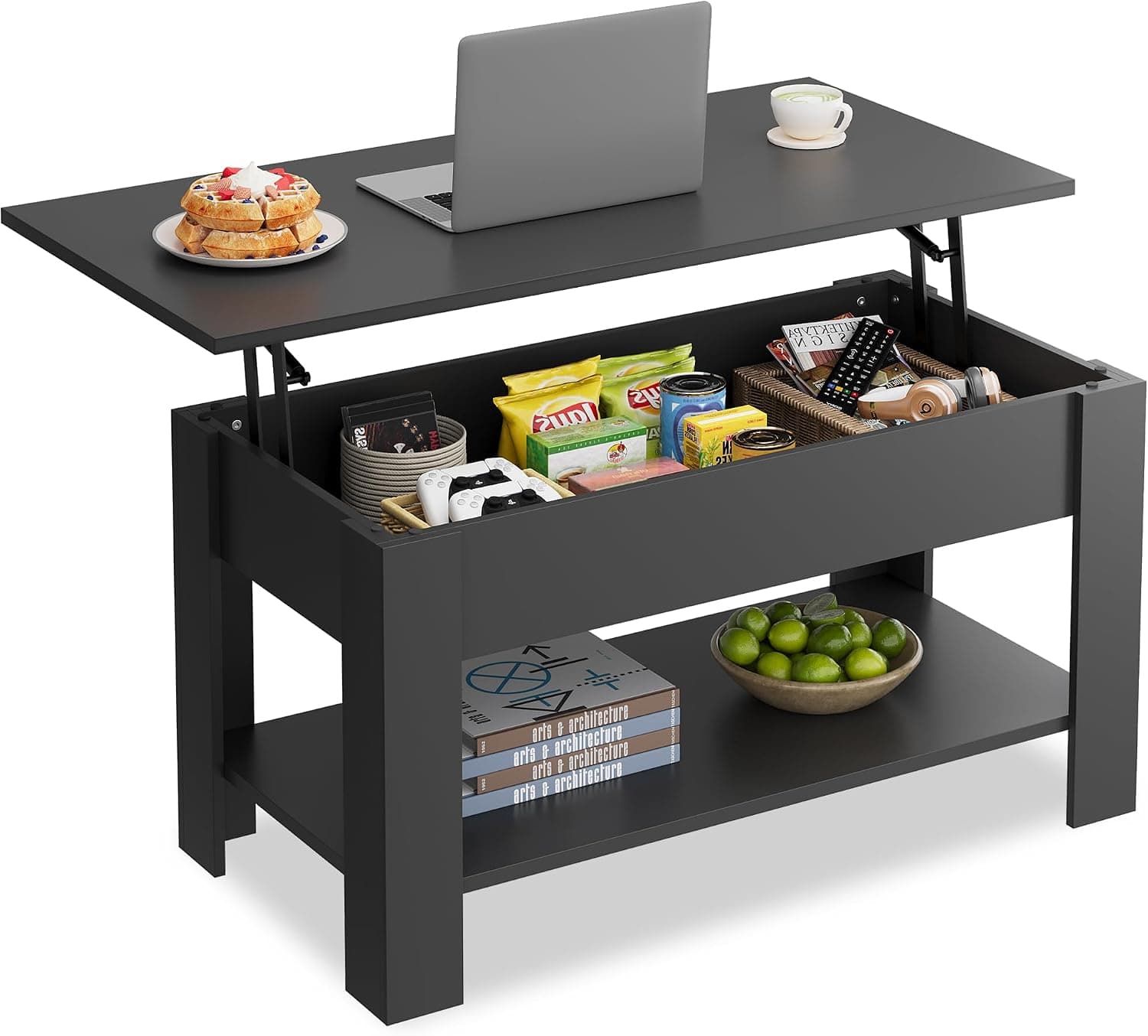 WLIVE Lift Top Coffee Table for Living Room/Dining/Office, Retro Black